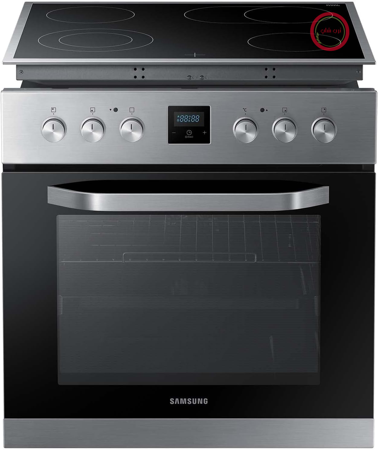 سرویس فر و اجاق برقی سامسونگ Samsung مدل F-NB69R3301RS شامل اجاق گاز سرامیکی و فر توکار، ۶۹ پوند، دستگیره‌های جمع‌شونده، سطح پخت شیشه و سرامیک