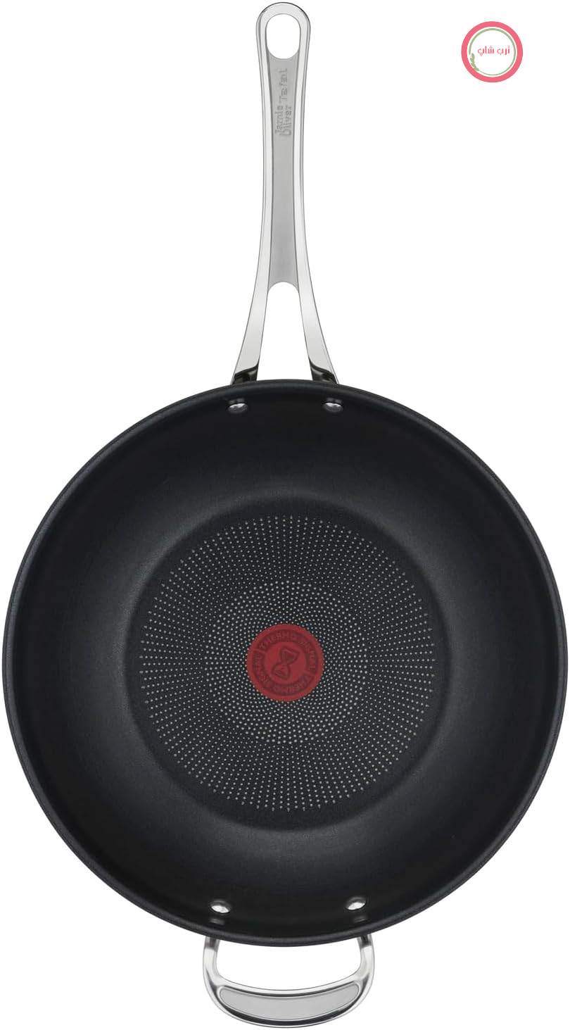 ماهیتابه وک کلاسیک Tefal Jamie Oliver Cook's، سازگار با اجاق القایی، 28 سانتی‌متر، روکش نچسب، ترمو-سیگنال در دمای ایده‌آل سرخ کردن، مناسب برای همه اجاق گازها، دسته پرچ شده، استیل ضد زنگ، E3068835