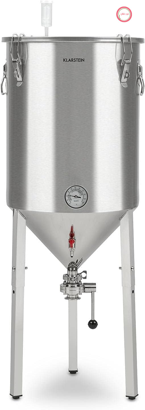 سیستم دم کردن آبجو Klarstein Fermentation Cellar - سیستم دم کردن با دماسنج، کتری دم کردن مخروطی، برای دم کردن آبجو یا تخمیر شراب، قفل هوا: درب هوابندی شده، شیر تخلیه، مدل: 60 لیتر، نقره‌ای