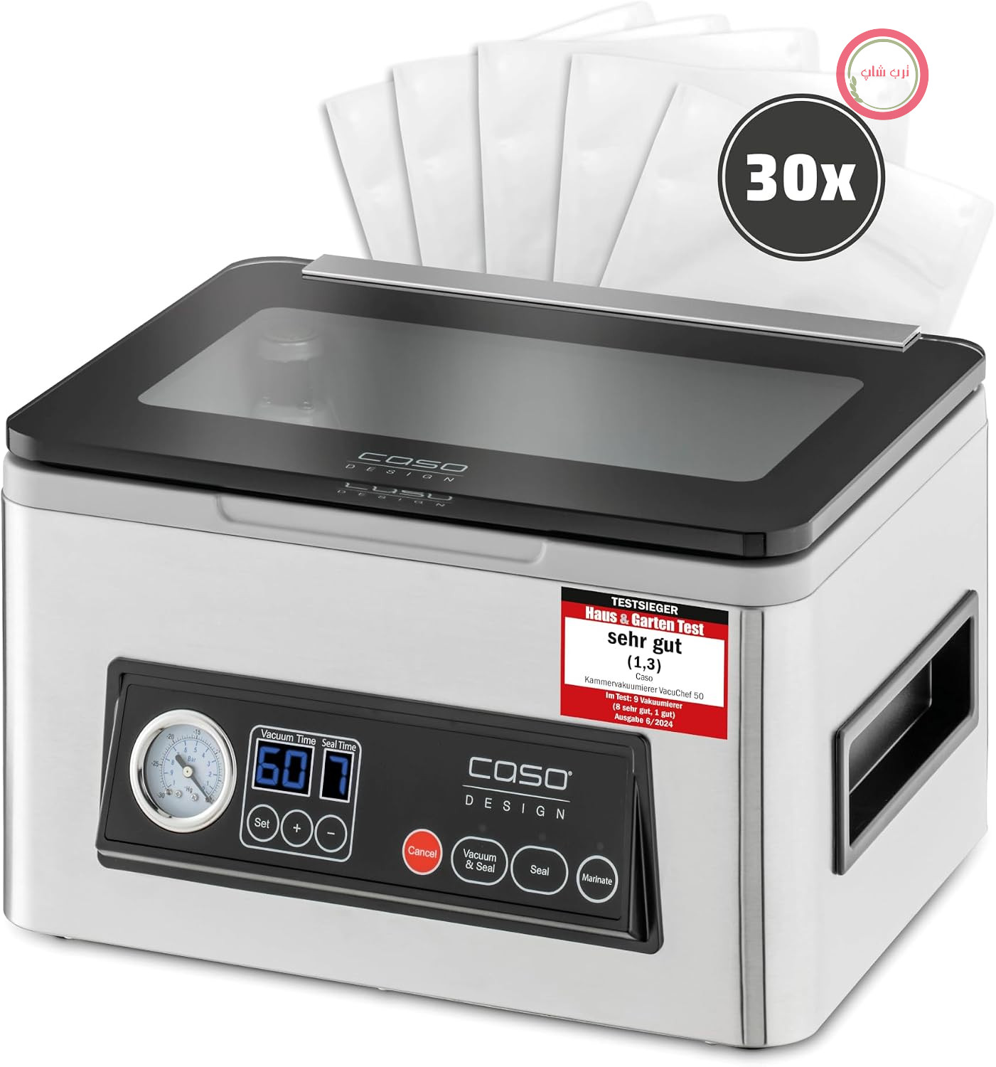 دستگاه وکیوم تجاری کاسو آلمان CASO VacuChef 50، 70 لیتر در دقیقه، حجم محفظه 4 لیتر، جوش دوگانه