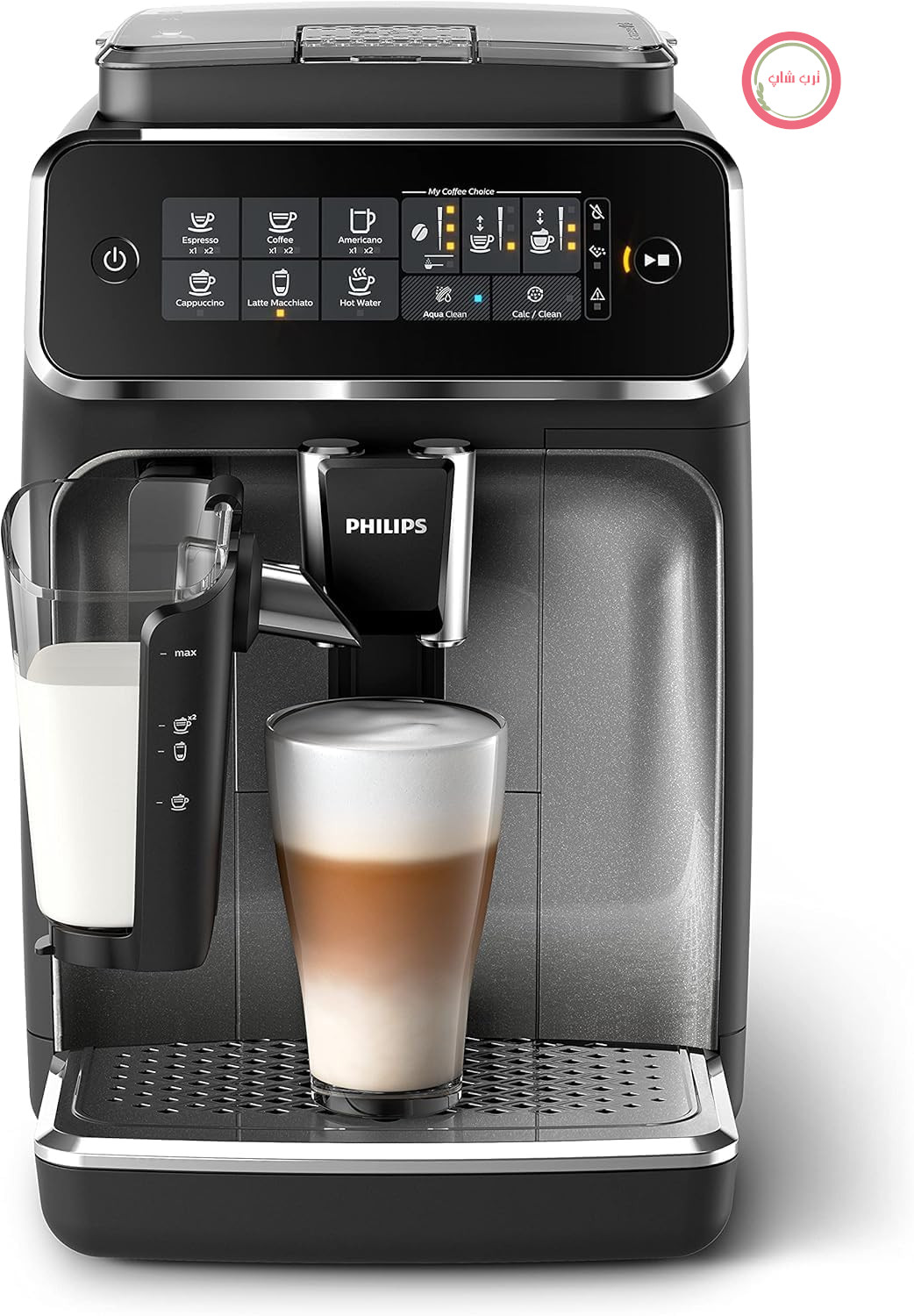 دستگاه قهوه ساز تمام اتوماتیک فیلیپس سری LatteGo 3200، نقره‌ای، 5 نوع قهوه مخصوص | دستگاه اسپرسو، سیستم شیر LatteGo، تمیز کردن آسان، صفحه نمایش لمسی، آسیاب سرامیکی (EP3246/70)
