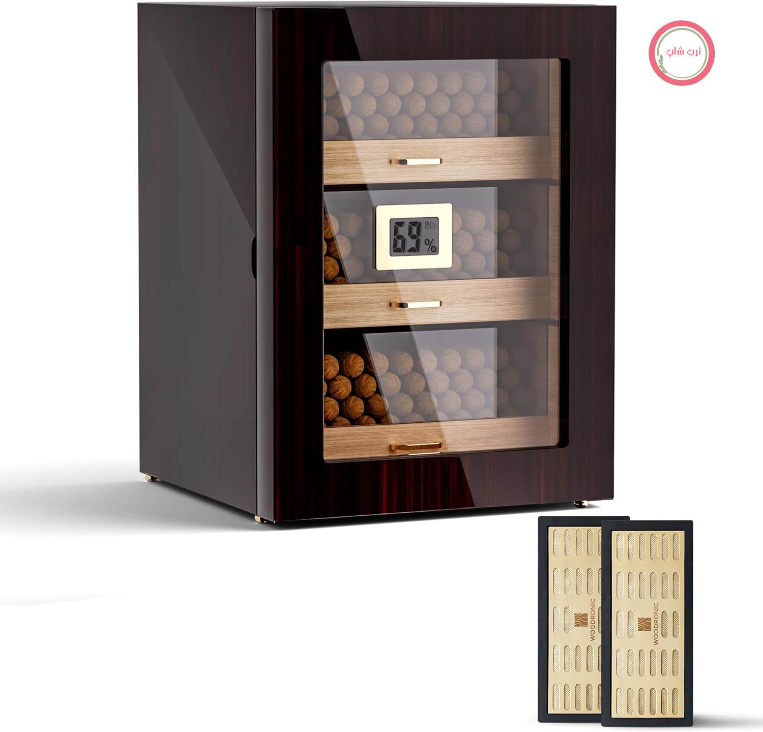 کابینت رطوبت گیر سیگار وودرونیک برای 100-150 سیگار، جعبه سیگار بزرگ با رطوبت سنج، رطوبت ساز و 3 کشو