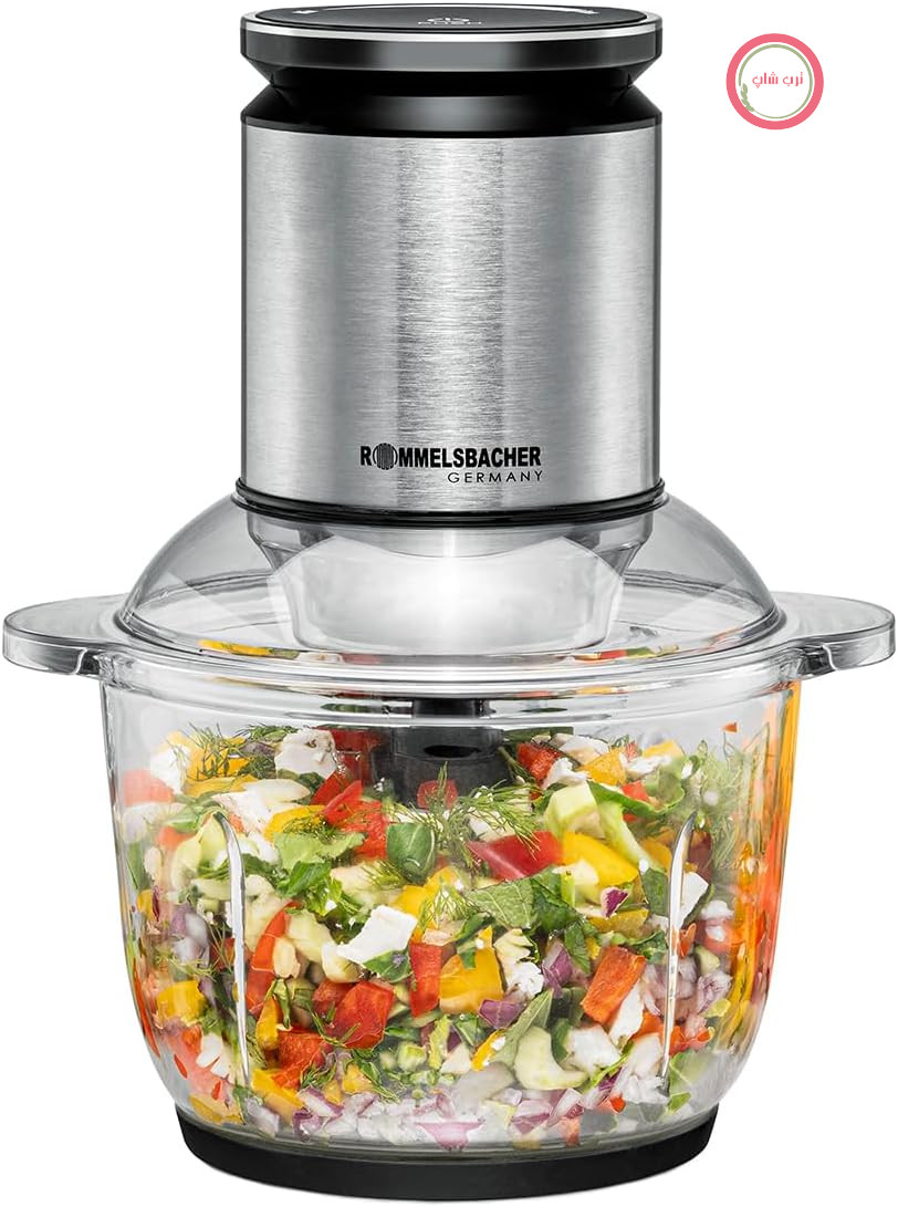 خردکن چندکاره ROMMELSBACHER مدل MZ 600، کاسه شیشه‌ای ۲ لیتری، کنترل سرعت ۲۲ مرحله‌ای، موتور قدرتمند، تیغه مخصوص ۶ تیغه از جنس استیل ضد زنگ، شفت تیغه و کوپلینگ موتور از جنس استیل ضد زنگ