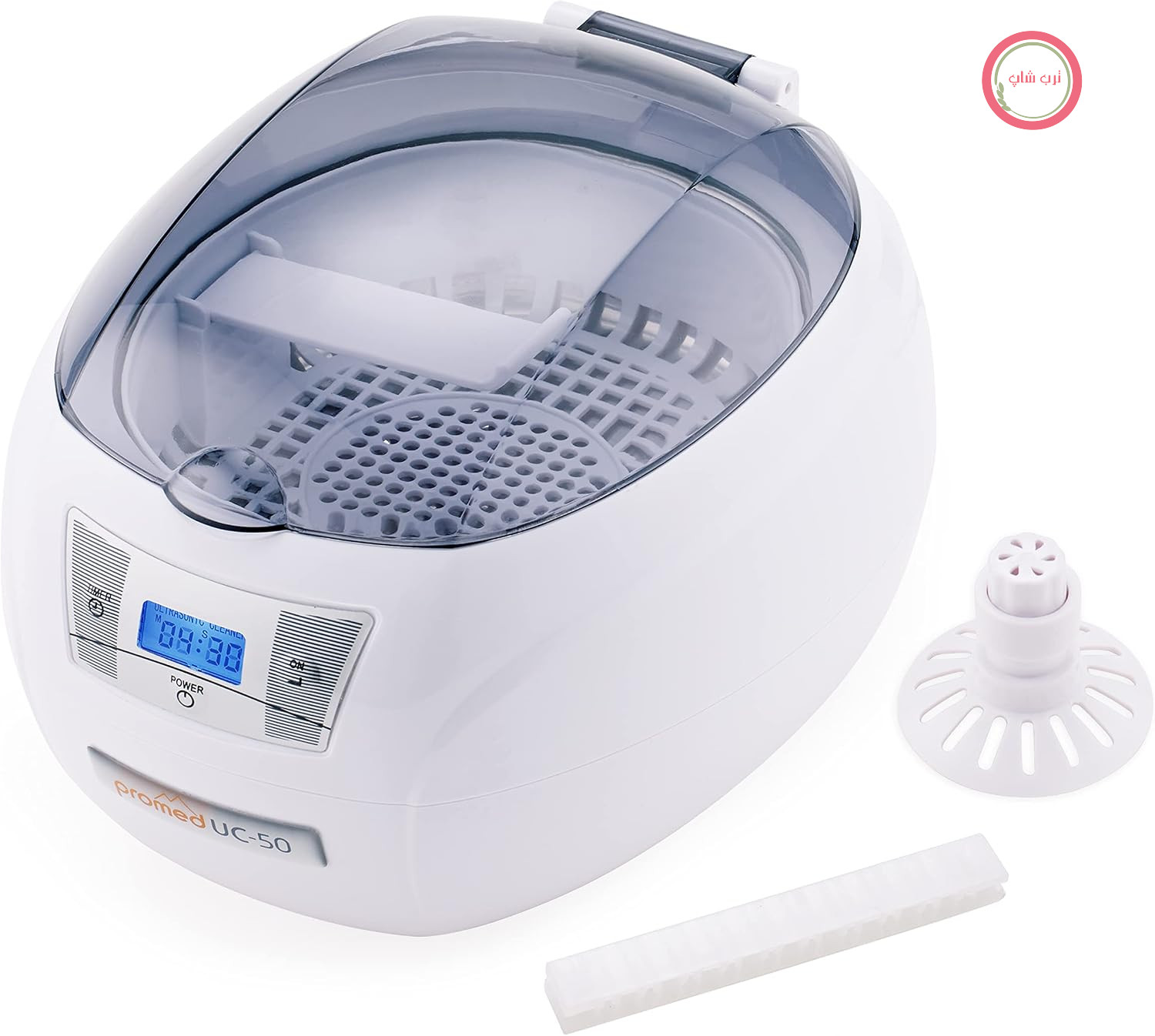 دستگاه تمیزکننده اولتراسونیک PROMED UC-50، تمیزکننده اولتراسونیک برای جواهرات، ساعت، دندان مصنوعی و عینک، دستگاه اولتراسونیک 550 میلی‌لیتری برای مصارف خانگی، حمام اولتراسونیک با زمان‌بندی 5 مرحله‌ای، 43000 هرتز