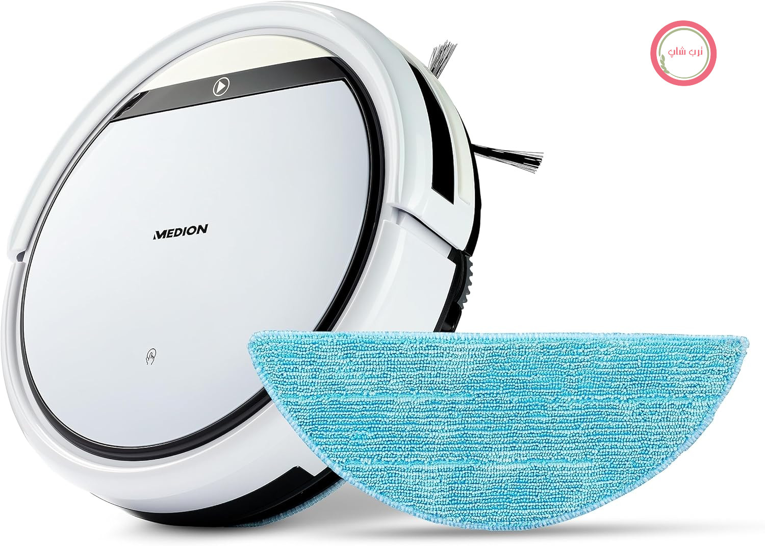 جاروبرقی رباتی MEDION با قابلیت تی کشیدن (90 دقیقه کارکرد، جاروبرقی 2 در 1 و تی کشیدن برای سطوح سخت، فرش، کاشی، لمینت، بهینه شده برای موی حیوانات خانگی، قابلیت بازگشت به ایستگاه شارژ، MD 18501) سفید