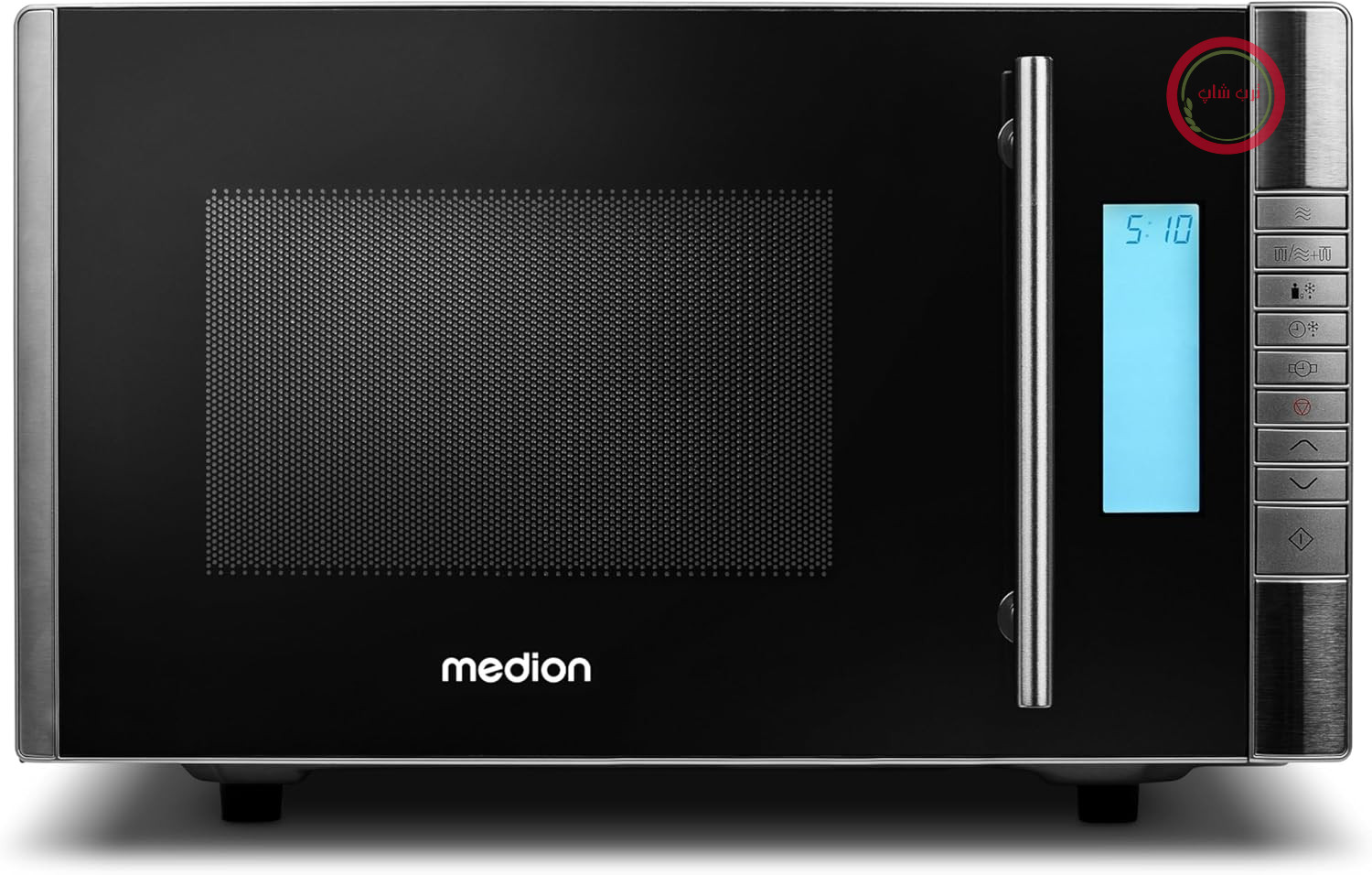 مایکروویو MEDION MD 14482 با گریل / ظرفیت پخت 20 لیتر / 8 برنامه خودکار / قابلیت یخ‌زدایی / توان مایکروویو 800 وات و گریل 1000 وات / تایمر / قفسه گریل / نقره‌ای/مشکی