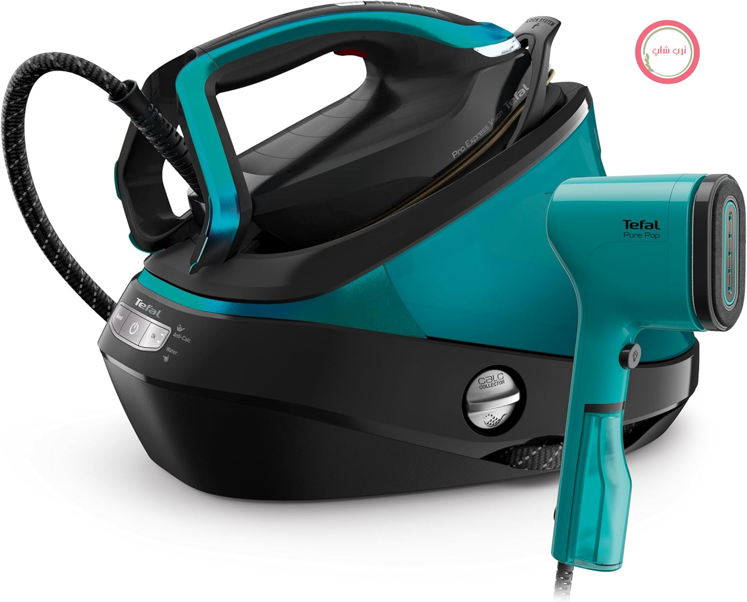 اتو بخار تفال مدل GV9822.DT2024 Pro Express Vision + برس بخار رایگان Pure Pop | Smart LED Vision | خروجی بخار 0-180 گرم در دقیقه | افزایش بخار 750 گرم در دقیقه | جمع کننده رسوبات آهکی قابل جدا شدن | مشکی/آبی