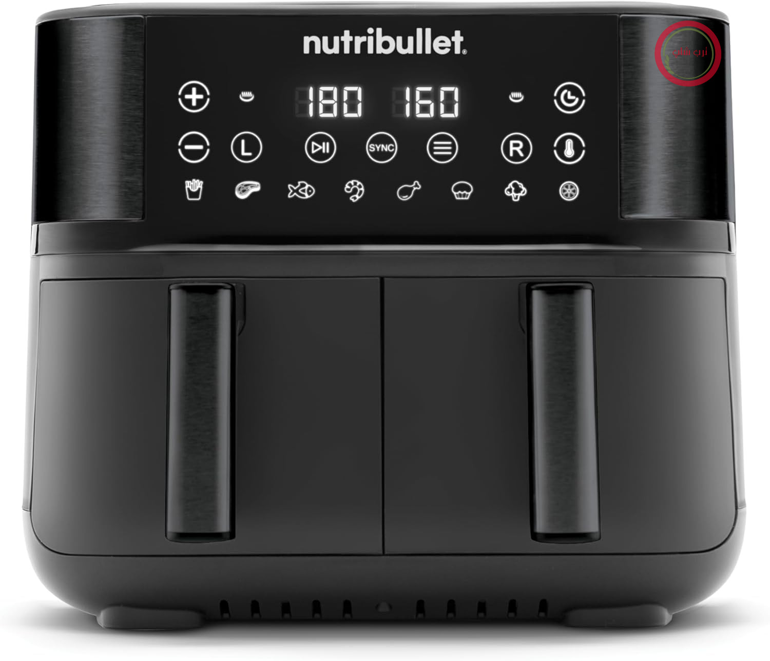 سرخ کن بدون روغن دو کشوی nutribullet، محفظه دوتایی ۸ لیتری، صفحه لمسی، ۸ برنامه، بدون BPA، نچسب، پیش گرم کردن و گرم نگه داشتن، گریل، ۲۸۵۰ وات، مشکی (NBA081B)
