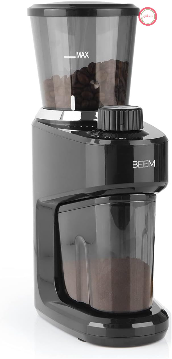 آسیاب قهوه برقی BEEM GRIND-INTENSE - 160 گرم | آسیاب مخروطی استیل ضد زنگ | 15 حالت آسیاب | مخزن دانه قهوه قابل جدا شدن | 150 وات، مشکی