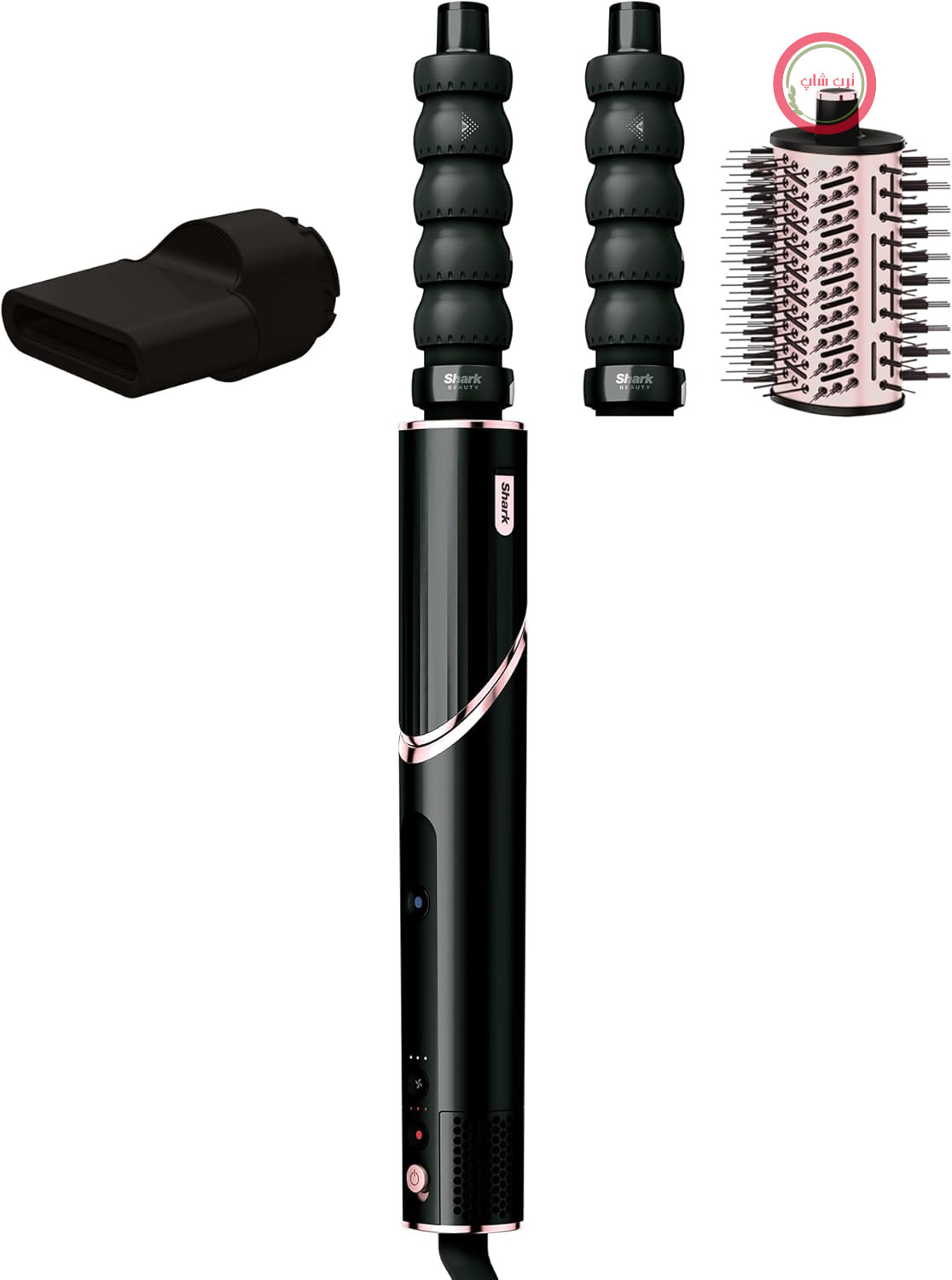 حالت دهنده و سشوار سه کاره Shark FlexStyle، سری فر کننده مو با قابلیت جمع شدن خودکار، برس بیضی شکل، متمرکز کننده، بدون آسیب حرارتی، رنگ شامپاینی، HD426EU