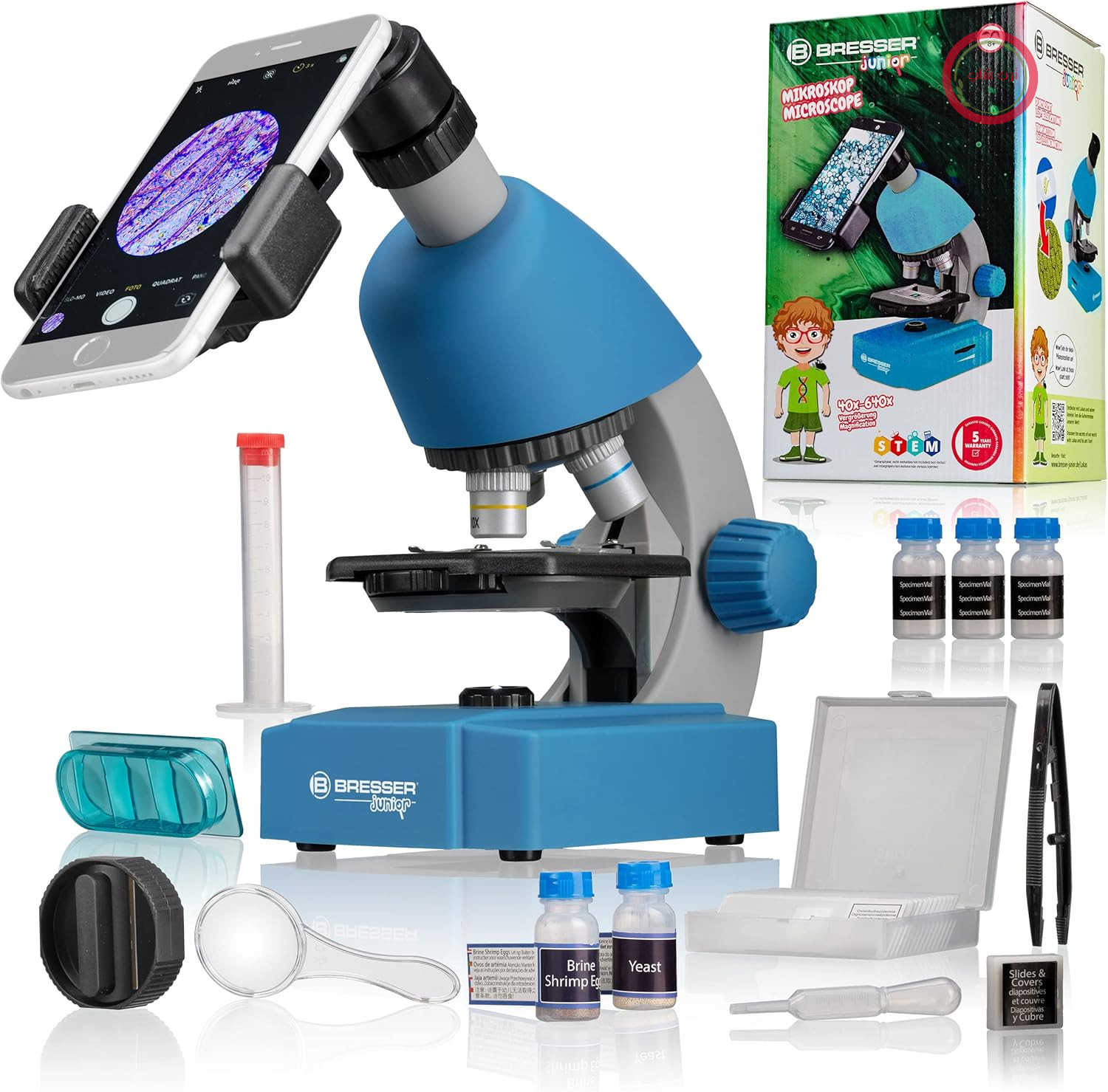 میکروسکوپ آموزشی کودکان برسر آلمان Bresser Junior بزرگنمایی 40 تا 640 برابر با هولدر موبایل