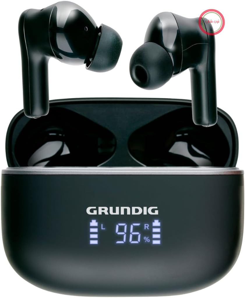 هدفون بلوتوث بی‌سیم Grundig - داخل گوشی 300 میلی‌آمپر ساعت - دارای نمایشگر LED و 6.5 ساعت پخش - شامل کیس شارژ و کابل شارژ USB-C