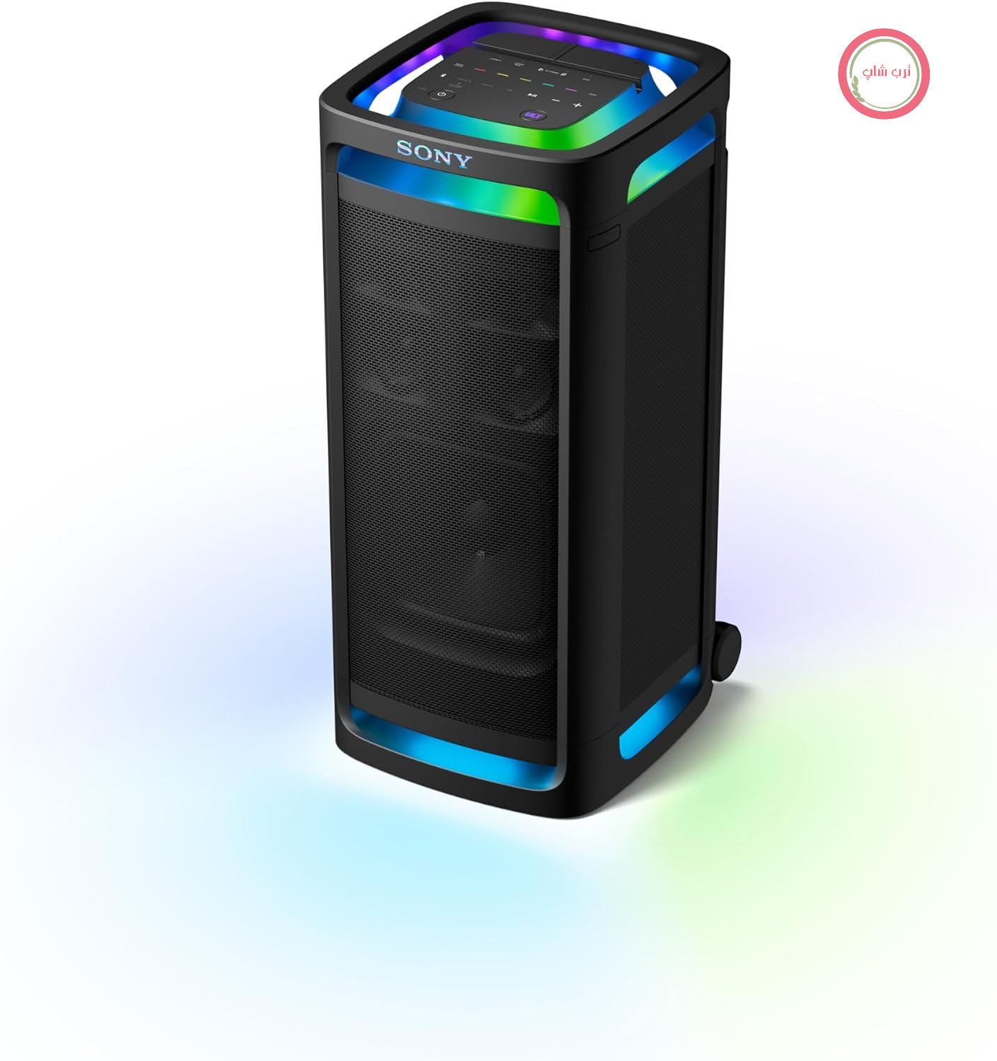 بلندگوی بلوتوثی سونی ULT Tower 9 - 25 ساعت کارکرد باتری و برق شهری، 2 حالت صدای ULT Power، بلندگوی X-Balanced، نورپردازی و صدای 360 درجه، ورودی کارائوکه - مشکی