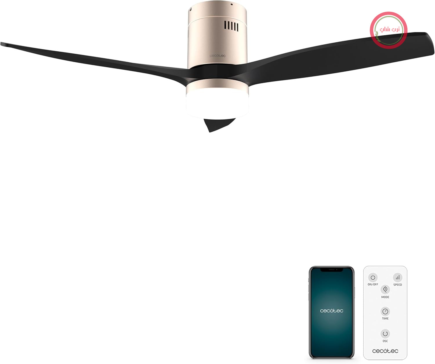 پنکه سقفی چراغ‌دار سکوتک اسپانیا Cecotec Aero 5600 چراغ LED دارای ۳ پره، ۶ سطح سرعت کنترل با وای‌فای مشکی طلایی