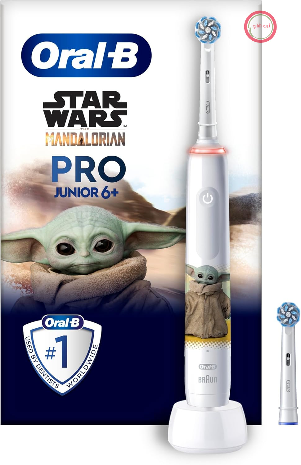 مسواک برقی اورال بی Oral-B Pro Junior Star Wars برای کودکان 6 سال به بالا، 2 سر مسواک، کنترل فشار 360 درجه، 2 حالت تمیز کردن از جمله حالت حساس برای مراقبت از دندان، موهای نرم، سفید