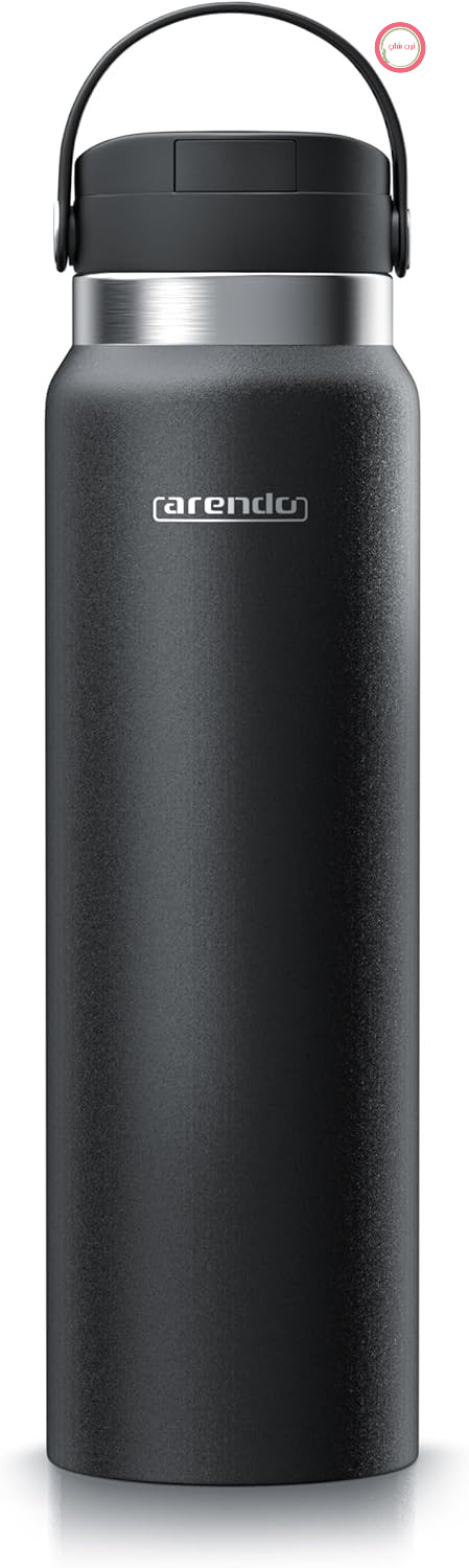 Arendo - بطری فلاسک 1 لیتری توکار - فلاسک استیل ضد زنگ با درب - بطری فلاسک 1000 میلی لیتری - 100٪ ضد نشت - دو جداره - برای نوشیدنی های گرم و سرد