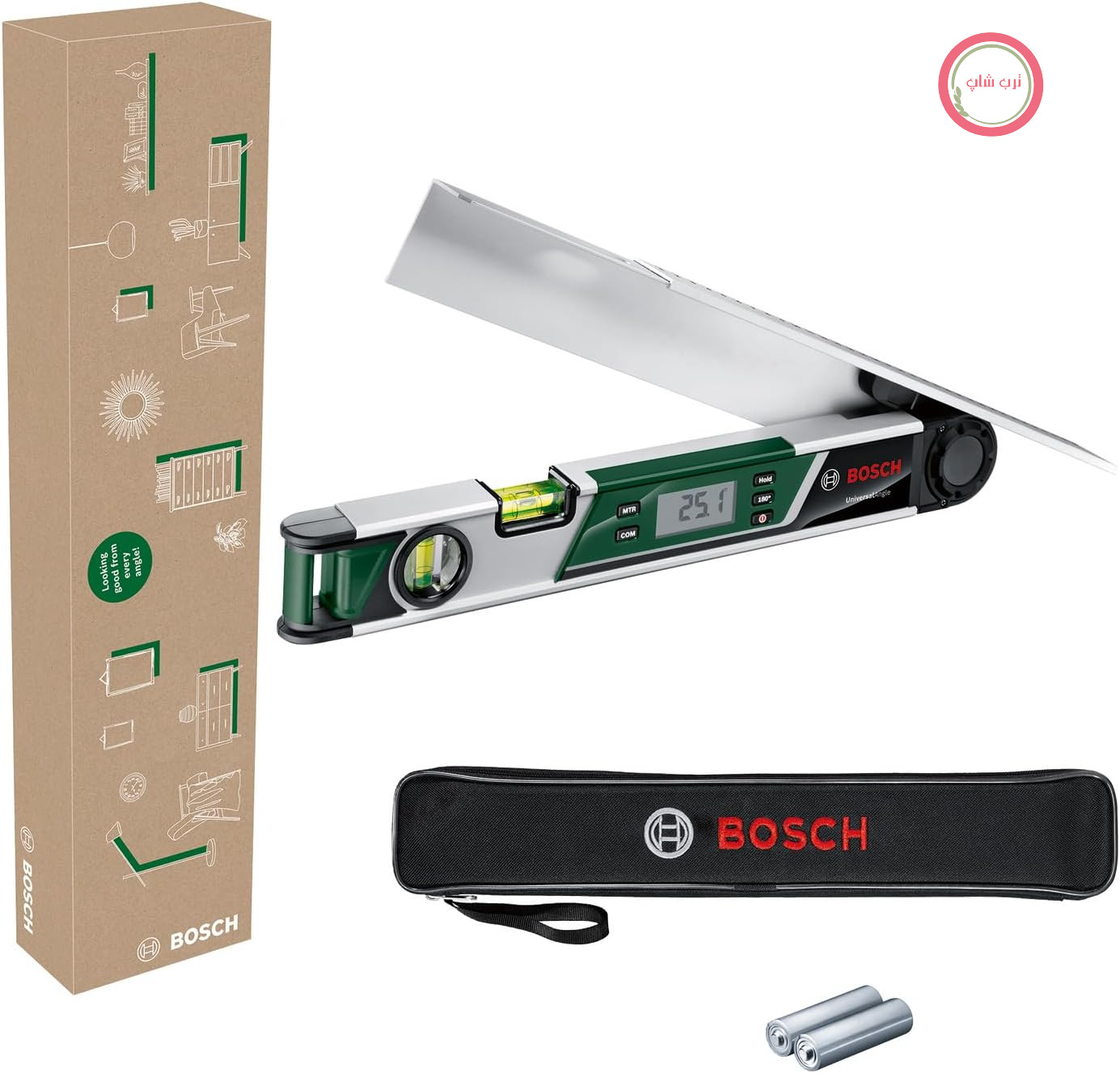 تراز نقاله‌ی بوش آلمان Bosch مدل UniversalAngle (زاویه‌ها را تا ۲۲۰ درجه با دقت اندازه‌گیری و منتقل