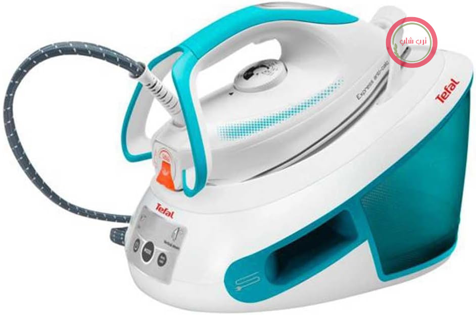 اتو بخار ضد رسوب Tefal SV8010 Express | 2800 وات | بخاردهی مداوم: 120 گرم در دقیقه | بخاردهی لحظه‌ای: 400 گرم در دقیقه | ظرفیت مخزن آب: 1.8 لیتر | جمع‌کننده ضد رسوب | سفید/فیروزه‌ای