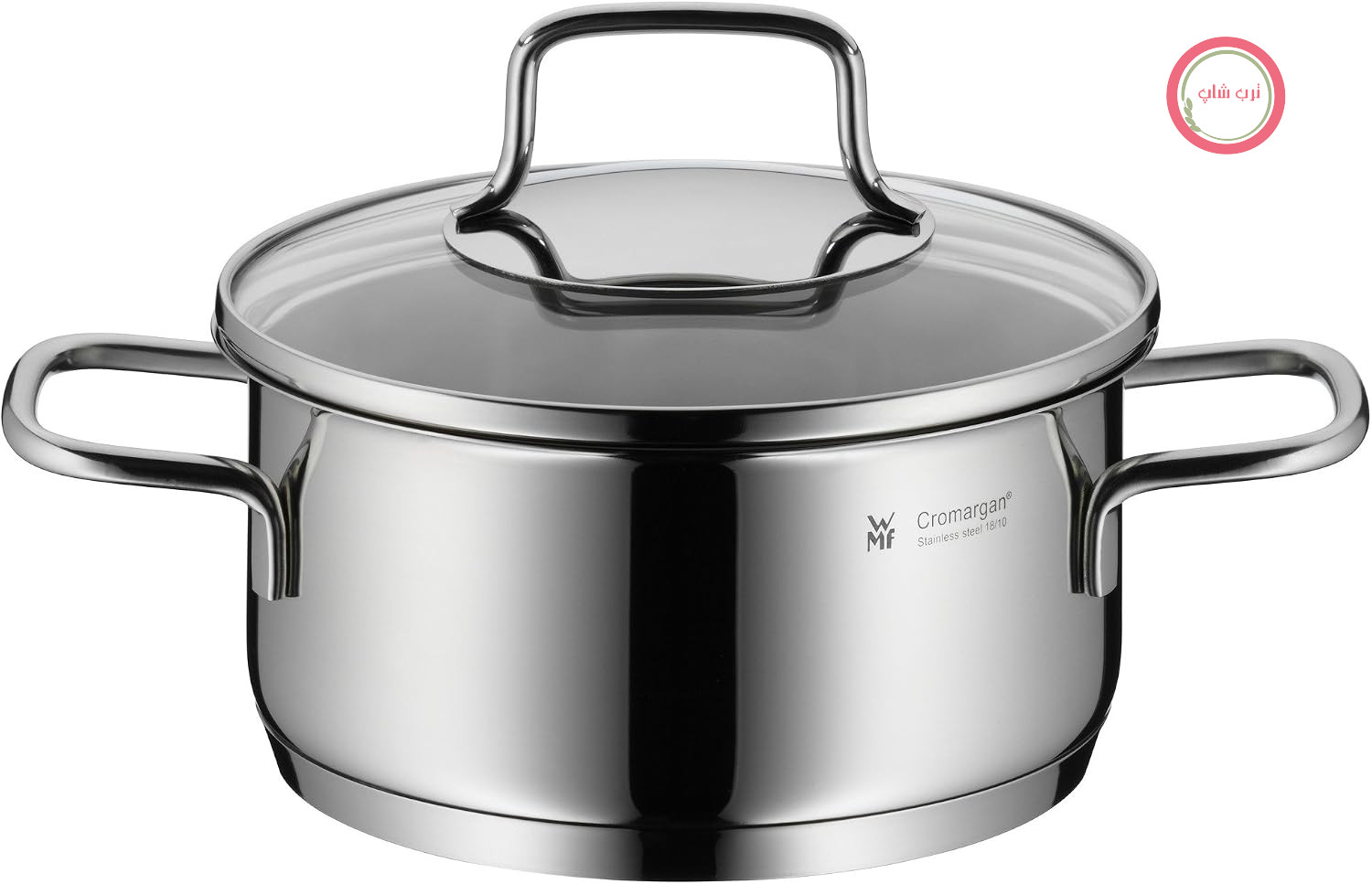 قابلمه کوچک WMF Astoria، 16 سانتی‌متر، درب شیشه‌ای، ماهیتابه 1.4 لیتری مناسب برای اجاق گازهای القایی، استیل ضد زنگ براق Cromargan، بدون پوشش