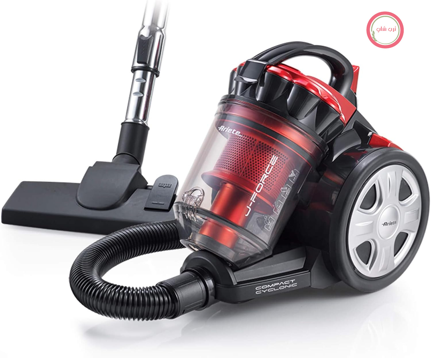 جاروبرقی بدون کیسه Ariete 2753 J-Force، فناوری چند سیکلونی، فیلتر HEPA، کلاس سه‌گانه A، قرمز/مشکی