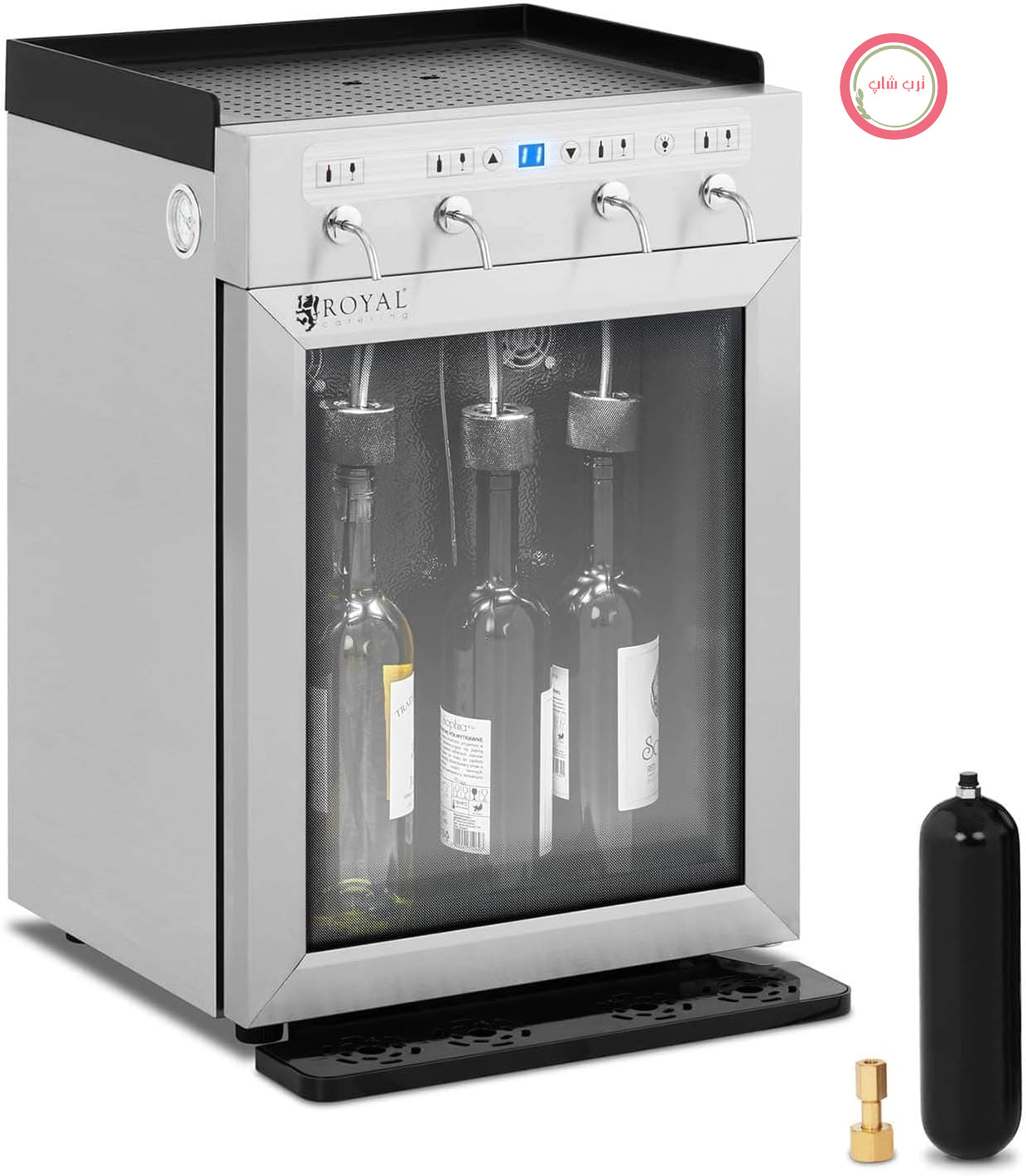 یخچال شراب Royal Catering RC-WDSS4 با دیسپنسر، یخچال نوشیدنی 7-18 درجه سانتیگراد، 4 بطری، استیل ضد زنگ