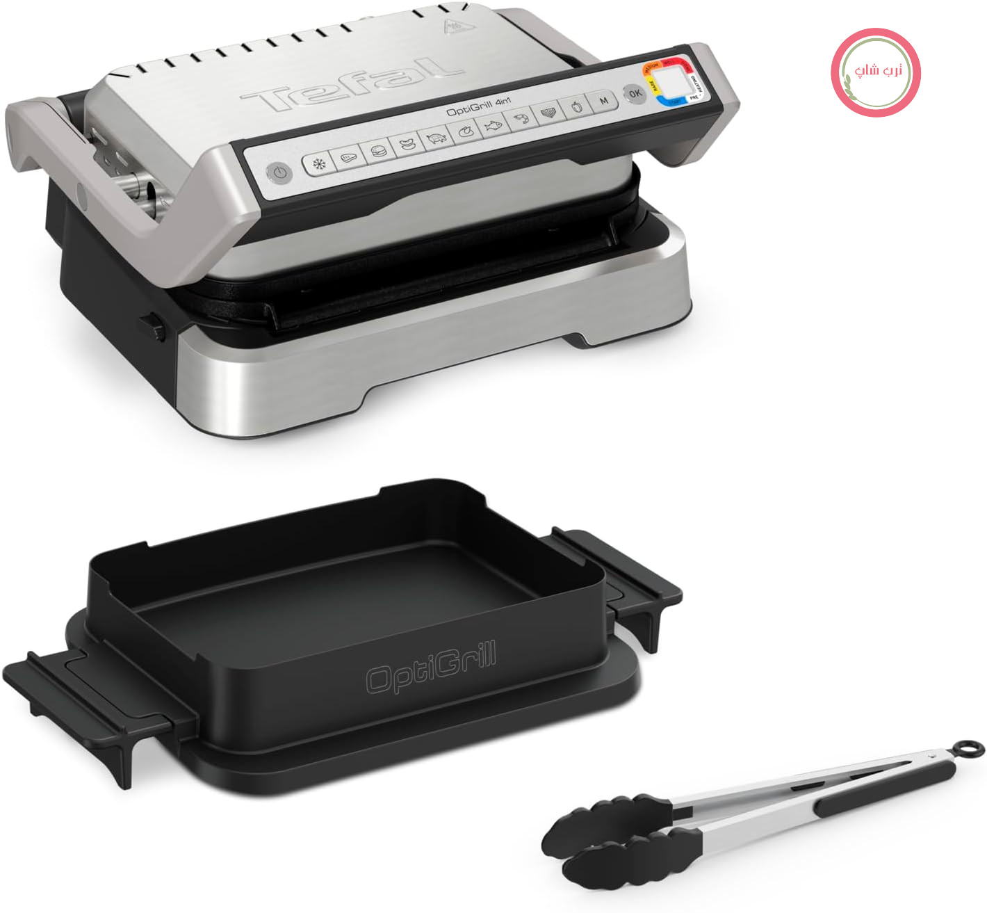 گریل تماسی ۴ در ۱ تفال مدل OptiGrill با سینی پخت، تاشو، گریل رومیزی، ۹ برنامه خودکار، نشانگر سطح پخت، قطعات قابل شستشو در ماشین ظرفشویی، گریل برقی، فر، GC776D10