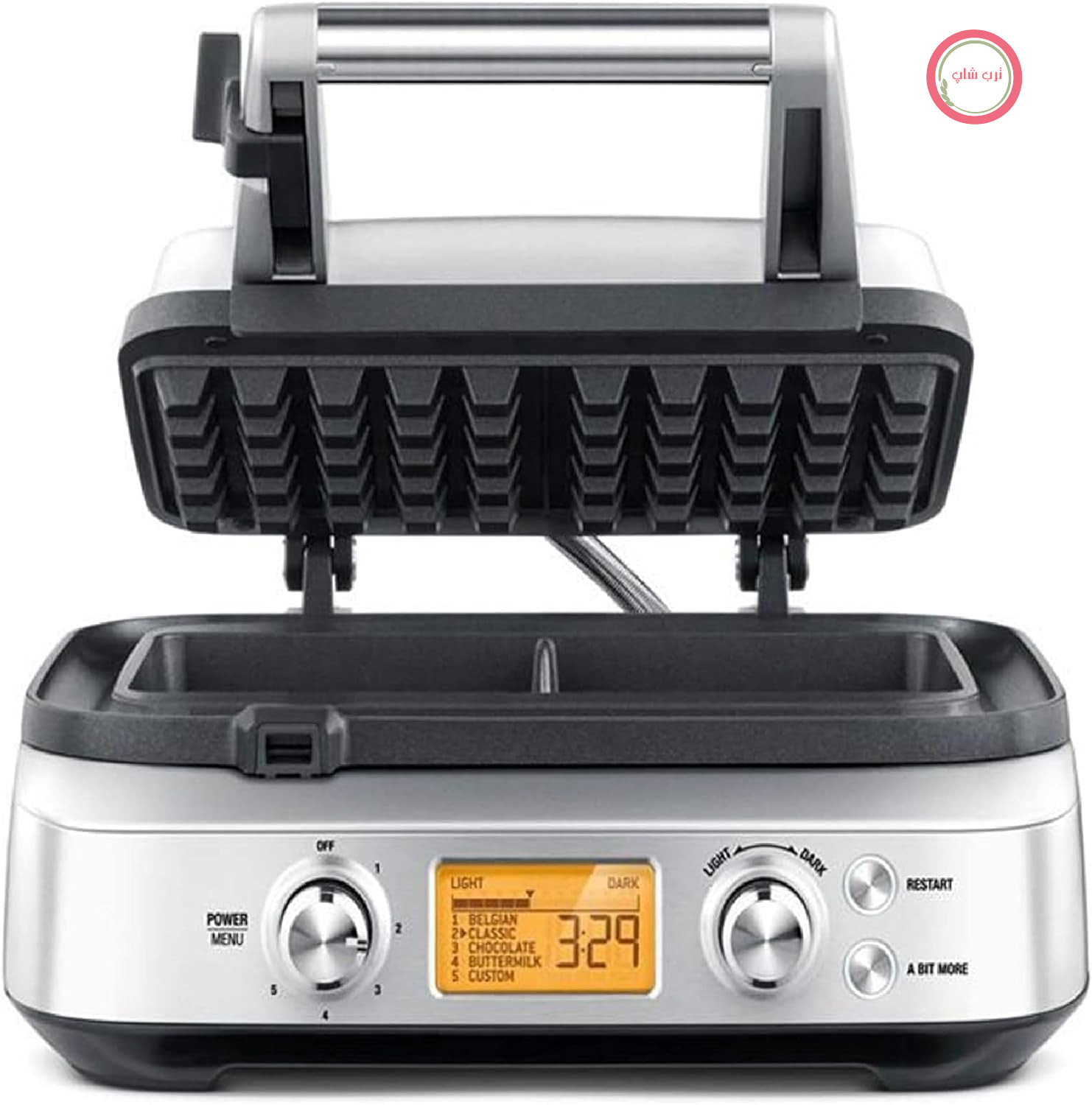 دستگاه وافل ساز Sage The Smart Waffle Pro، وافل ساز، استیل ضد زنگ برس خورده | وافل ساز، ۴ حالت پخت خمیر شامل وافل بلژیکی، وافل کلاسیک، ۱۲ حالت برشته کردن، قدرت ۱۰۰۰ وات