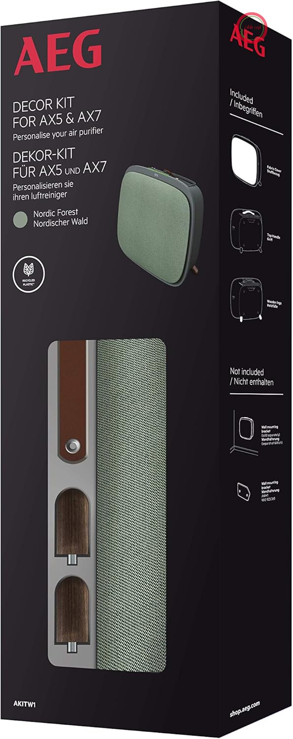 کیت دکور AEG AKITW1 Nordic Forest (مناسب برای تصفیه‌کننده‌های هوای AX51 و AX71، قسمت جلویی از پارچه مرغوب بازیافتی، دسته از چرم PU گیاهی، پایه‌های چوبی بلوط، طراحی، دکوراسیون، سبز/قهوه‌ای)