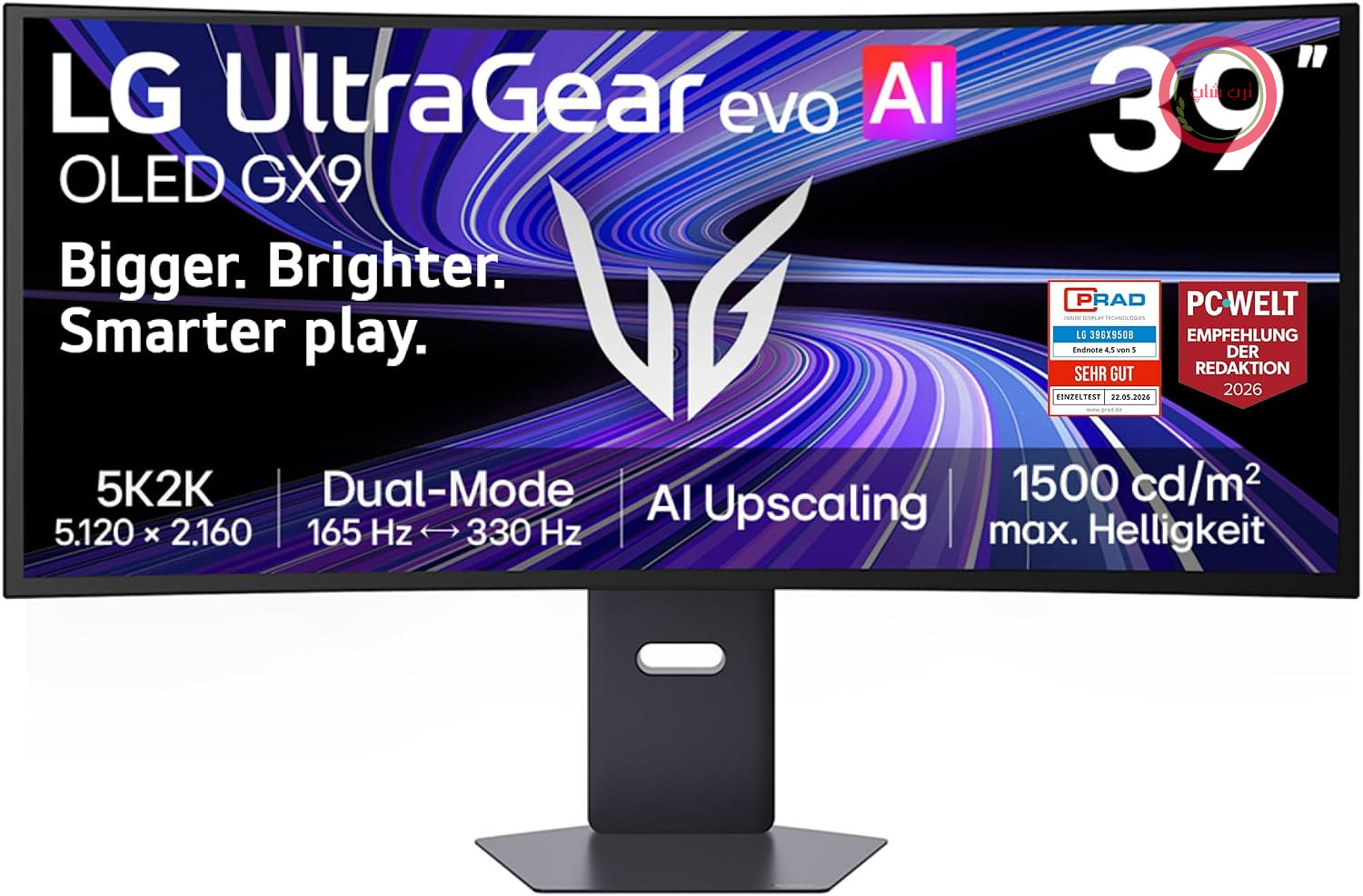 مانیتور بازی ال‌جی LG Ultragear™ 39GX950B-B با صفحه نمایش 39 اینچی منحنی Zoll با نسبت تصویر 21:9 و وضوح تصویر 5K2K، حالت دوگانه 165 هرتز/330 هرتز
