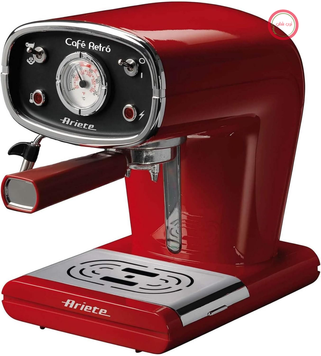 قهوه ساز Ariete 1388 Café Retrò، اسپرسوساز برای پودر و کپسول‌های ESE، ۱۵ بار، ۸۵۰ وات، دستگاه کاپوچینوساز Maxi، ۱ لیتر، قرمز