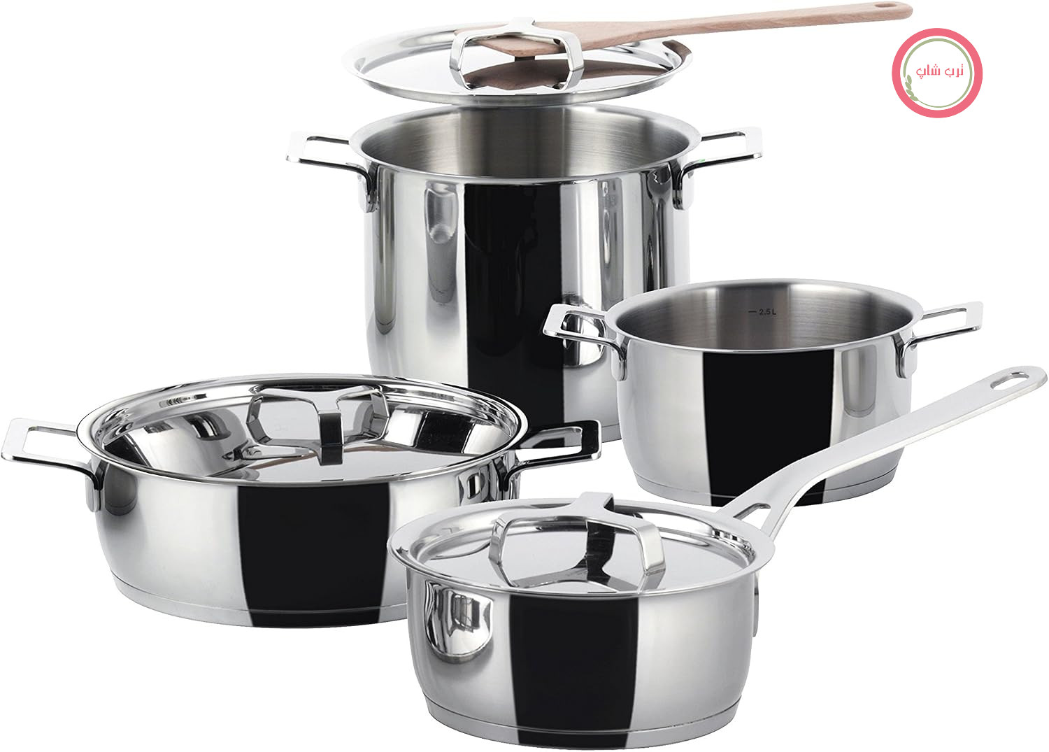 قابلمه و ماهیتابه آلسی AJM100S7 - سرویس قابلمه استیل ضد زنگ طرح‌دار با پایه مغناطیسی، 7 تکه، 11.5 در 45 در 14 سانتی‌متر