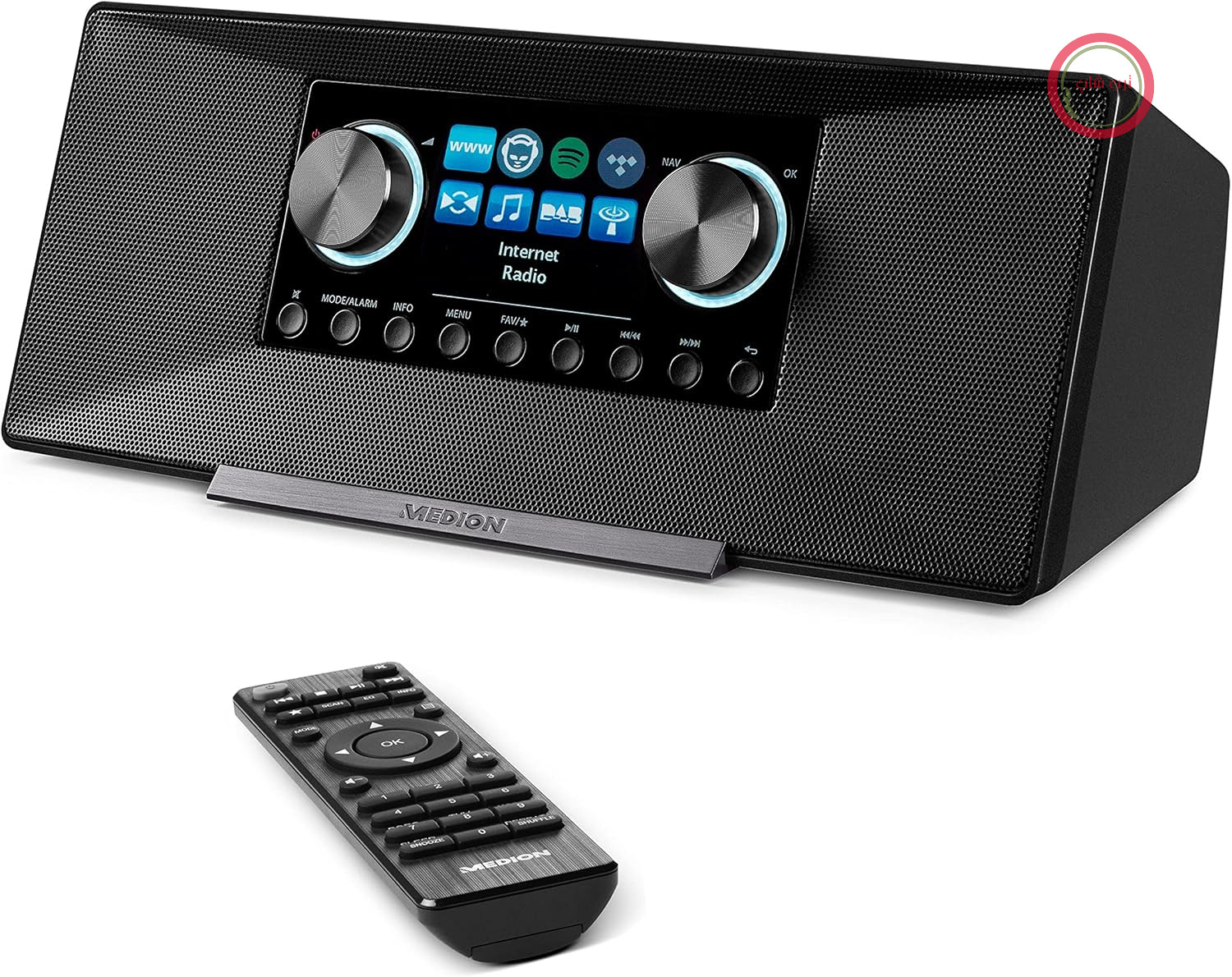 رادیو اینترنتی MEDION P85289 با DAB+ (وای‌فای، FM، Spotify Connect، Amazon Music، DLNA، USB، جک هدفون، AUX، LAN، تایمر خواب) مشکی