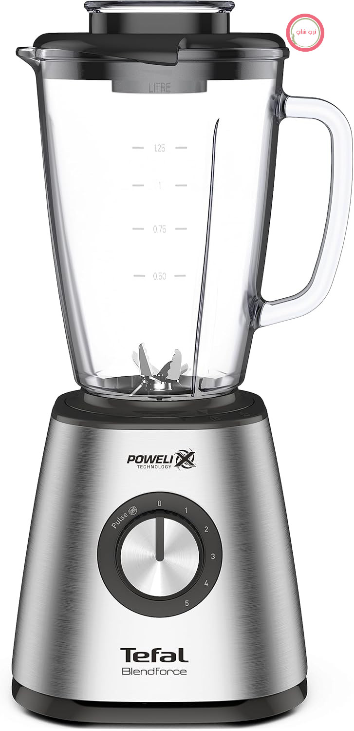 مخلوط کن تفال مدل BL439D Blendforce 2 | 800 وات | مخلوط کردن قدرتمند | 5 سرعت | عملکرد پالس | 6 تیغه Powelix | بدنه استیل ضد زنگ | ظرف شیشه ای عایق 1.75 لیتری | یخ خرد کن | استیل ضد زنگ