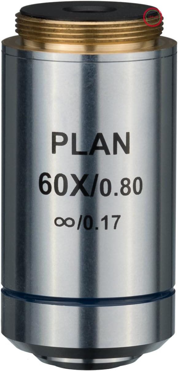 لنز پلاناکرومات بی‌نهایت Bresser DIN PL 60x با رزوه RMS 45 میلی‌متر | تصحیح بی‌نهایت، میدان تصویر مسطح، وضوح بالا، محافظ نمونه فنری، برای Science Infinity و فتومیکروگرافی