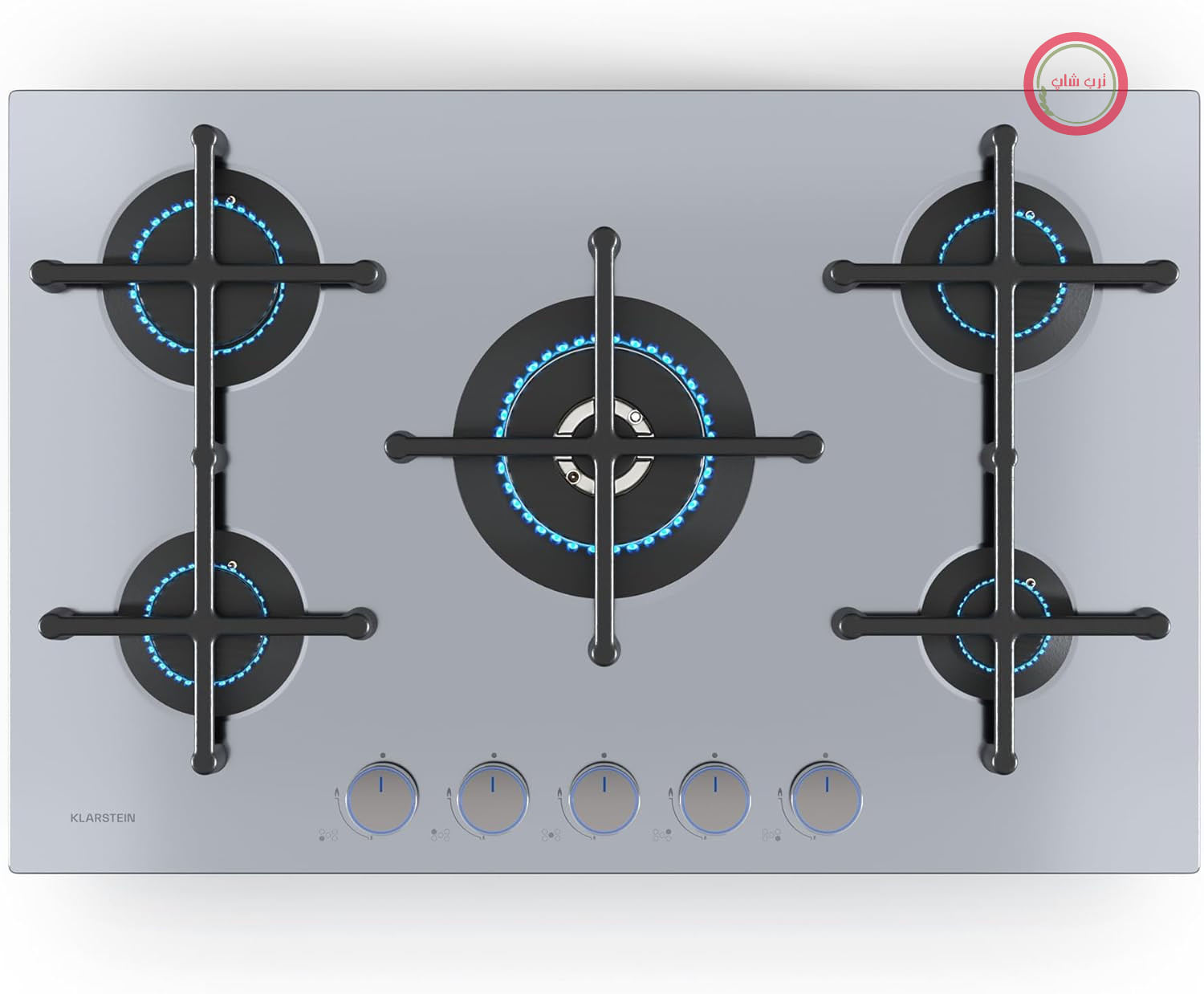 اجاق گاز Klarstein Illuminosa 5 - 5 شعله Sabaf، استیل ضد زنگ، شعله وک 4 کیلووات، سیستم جرقه زنی الکتریکی، محافظ شعله، برای گاز مایع و طبیعی، 76x13x50 سانتی متر