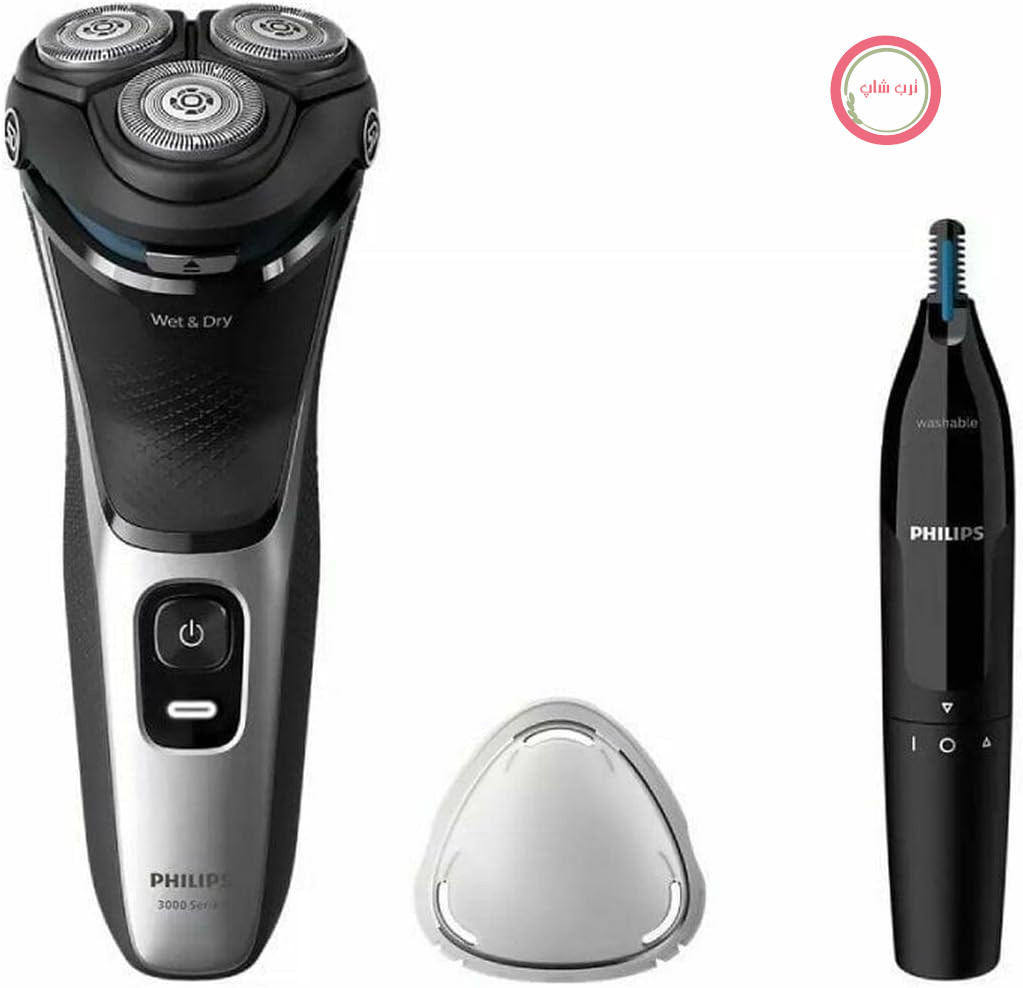 ریش‌تراش چرخشی فیلیپس S3143/02، مناسب برای اصلاح صورت خشک و مرطوب، مشکی، نقره‌ای