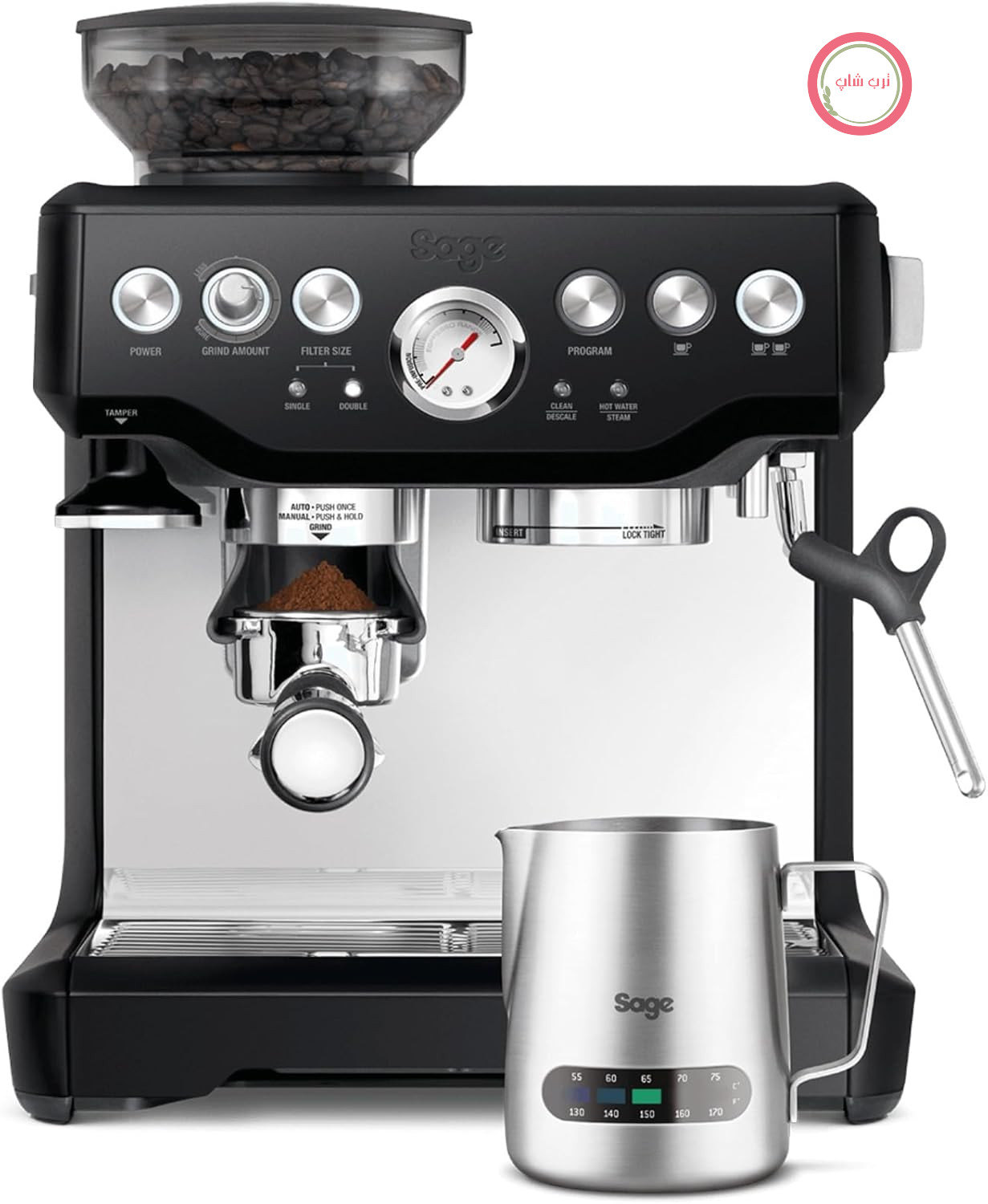 دستگاه قهوه ساز Sage The Barista Express با کف ساز و آسیاب دستی شیر، ترافل سیاه | دستگاه قهوه ساز با کف ساز و آسیاب دستی شیر، آسیاب اتوماتیک، کف شیر سفارشی