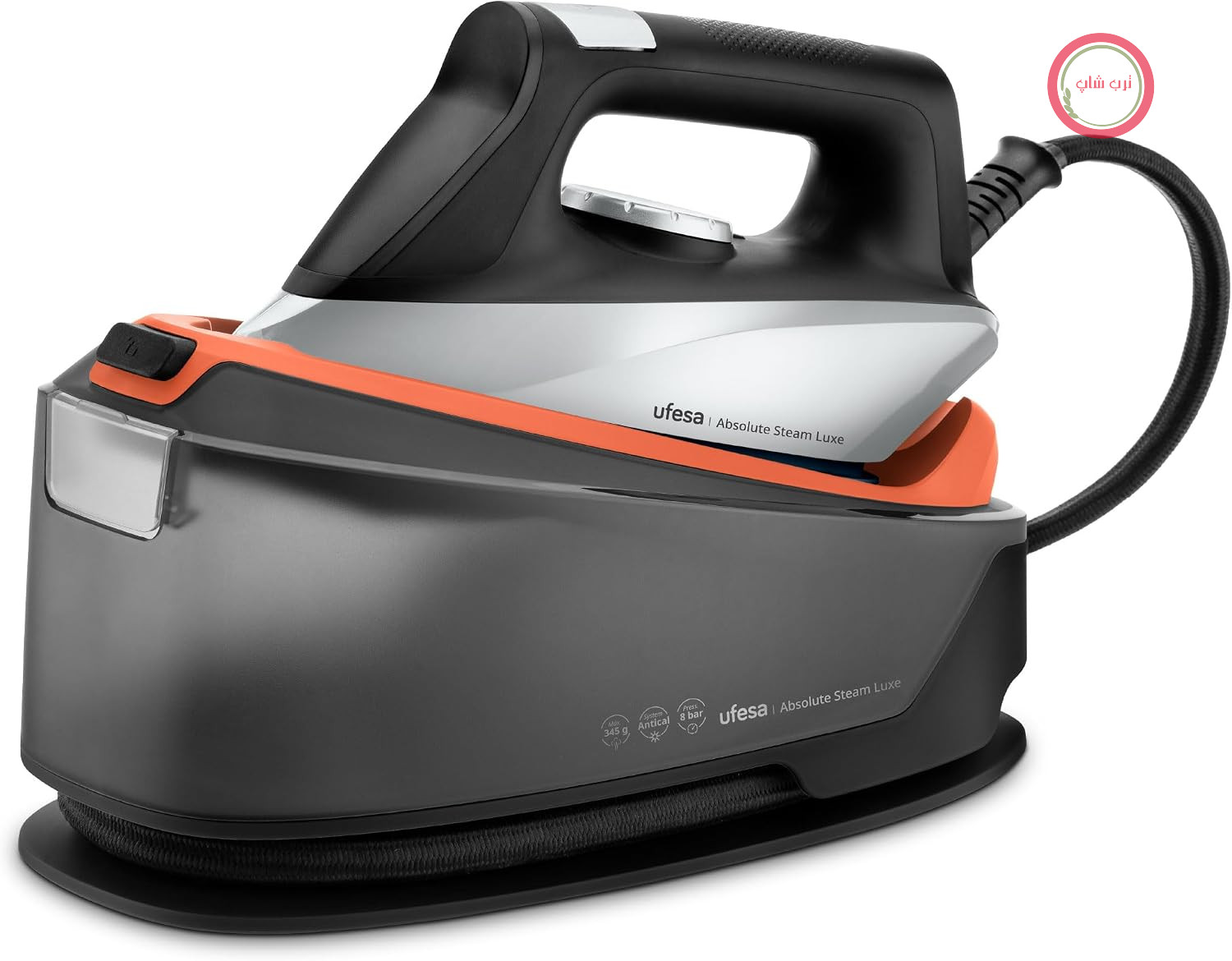 اتو بخار مخزن دار یوفسا اسپانیا Ufesa Absolute Steam Luxe، 2400 وات، فشار 8 بار، بخاردهی لحظه‌ای 330 گرم، کفی سرامیکی، مخزن آب 1.2 لیتری، سیستم ضد رسوب، کفی سرامیکی