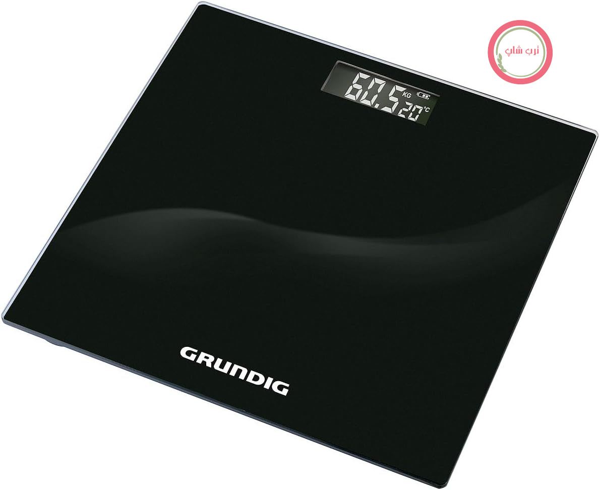 ترازوی دیجیتال شخصی Grundig - ترازو برای افراد تا 180 کیلوگرم - ترازوی بدن با صفحه نمایش LCD و نشانگر دما - واحدهای کیلوگرم و پوند - خاموش شدن خودکار - سکوی شیشه ای - مشکی