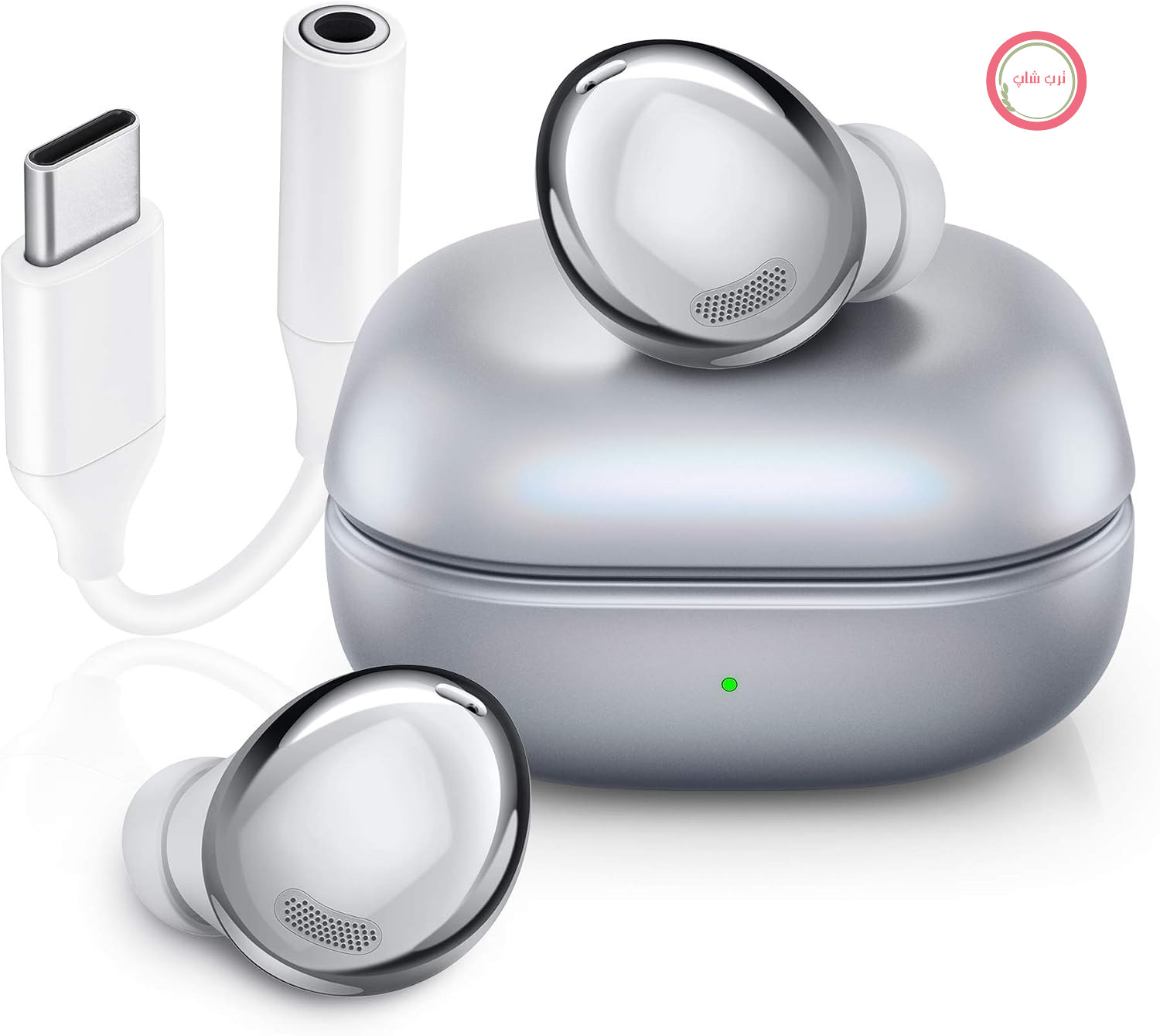 هدفون بی‌سیم سامسونگ گلکسی بادز پرو + آداپتور USB-C، حذف نویز فعال، نویز محیط، IPX7، شارژ بی‌سیم، نقره‌ای (فانتوم نقره‌ای)