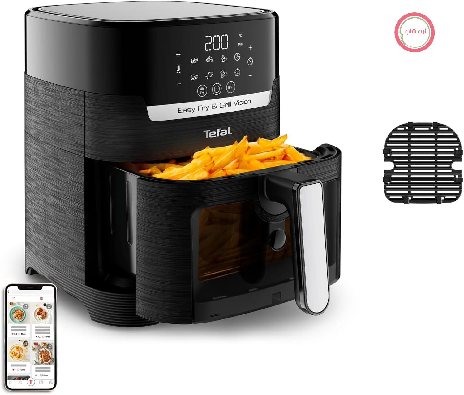 سرخ کن تفال مدل Easy Fry & Grill Vision با هوای گرم ۴.۲ لیتر – سرخ کن دو در یک با پنجره دید و صفحه گریل، فناوری Extra-Crisp، ۸ برنامه، صفحه لمسی دقیق، سریع و کم مصرف EY5068