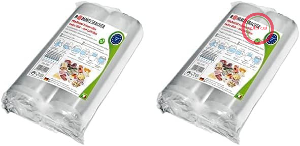 رول‌های سیلر وکیوم حرفه‌ای ROMMELSBACHER VRS 2060، 20 در 600 سانتی‌متر (2 رول، بدون BPA، مناسب برای همه سیلرهای وکیوم، شیارهای برجسته هوا، قابل استفاده مجدد، بسیار مقاوم در برابر پارگی) (بسته 2 عددی)