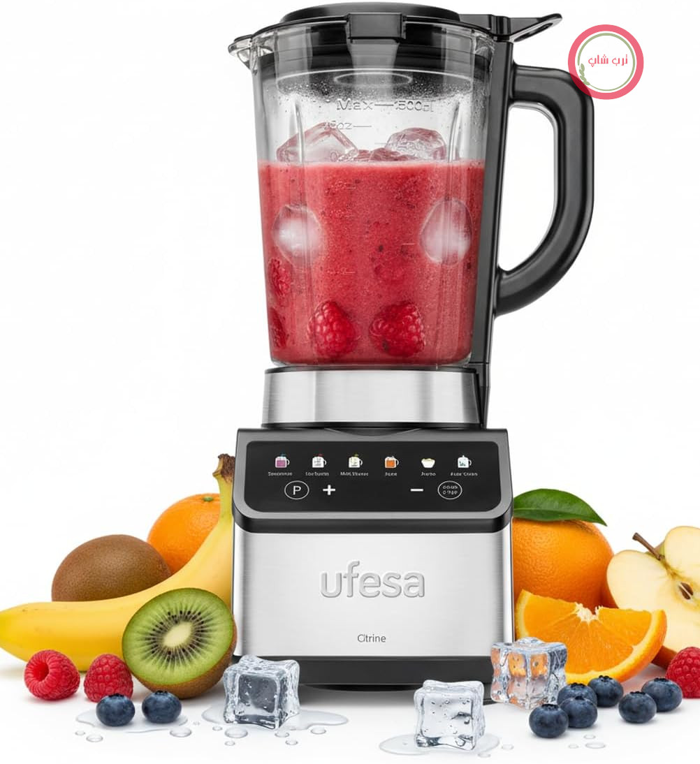 مخلوط کن یوفسا اسپانیا دیجیتال سیترین Ufesa، 1200 وات، پارچ شیشه‌ای 1.5 لیتری، 7 برنامه اتوماتیک، 4 تیغه استیل ضد زنگ، تمیزکننده خودکار و خردکن یخ، قابلیت اسموتی، کنترل لمسی، ضد لغزش