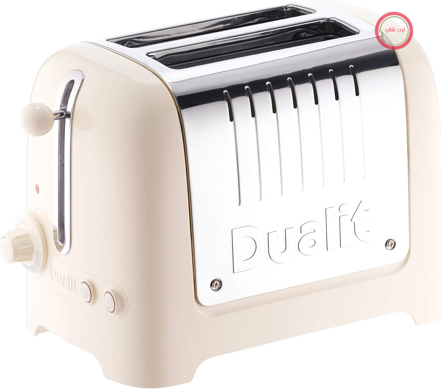 توستر دو تکه Dualit Lite - 1.1 کیلووات، 60 برش نان در ساعت را برشته می‌کند - براق با لبه به رنگ سفید برزنتی - قابلیت پخت نان شیرینی حلقوی و یخ‌زدایی - توستر سفید برزنتی با شیارهای عرض 36 میلی‌متر
