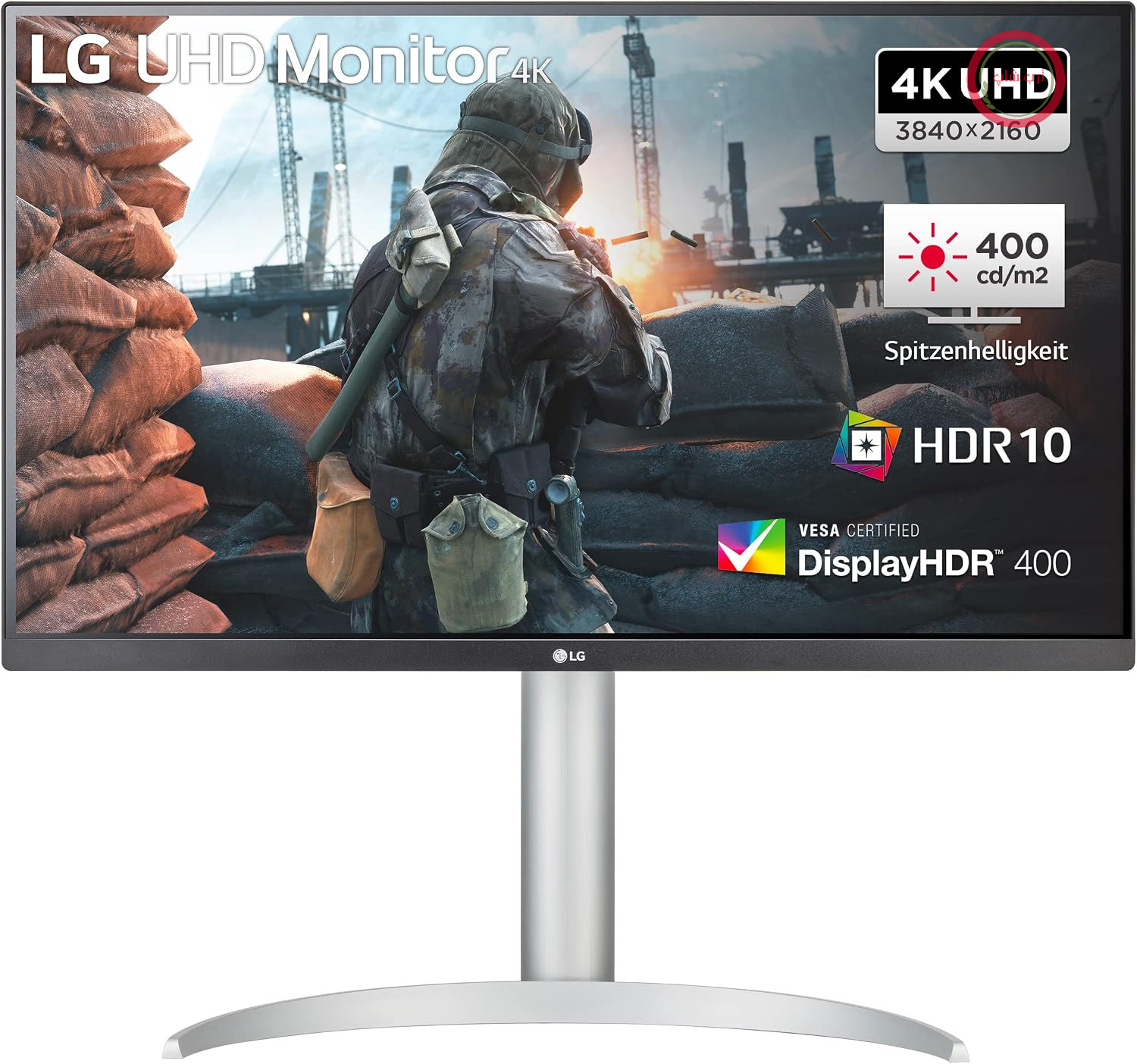 مانیتور 27 اینچی ال‌جی (68 سانتی‌متری) 4K UHD ال‌جی مدل 27UP650P-W، وضوح تصویر 3840 در 2160، پنل IPS با پشتیبانی از DCI-P3 95%، HDR10