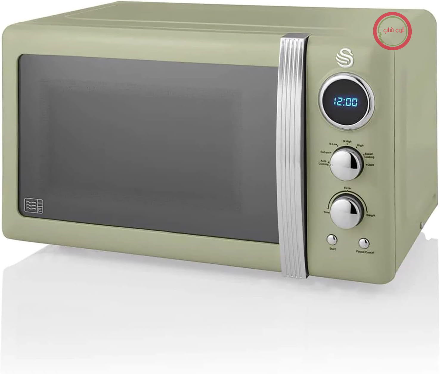 مایکروویو دیجیتال سوان انگلستان Swan Retro SM22030GNEU، 20 لیتر، 5 سطح قدرت، قابلیت یخ‌زدایی، تایمر 60 دقیقه‌ای، صفحه گردان 27 سانتی‌متری، طراحی قدیمی، سبز، 800 وات