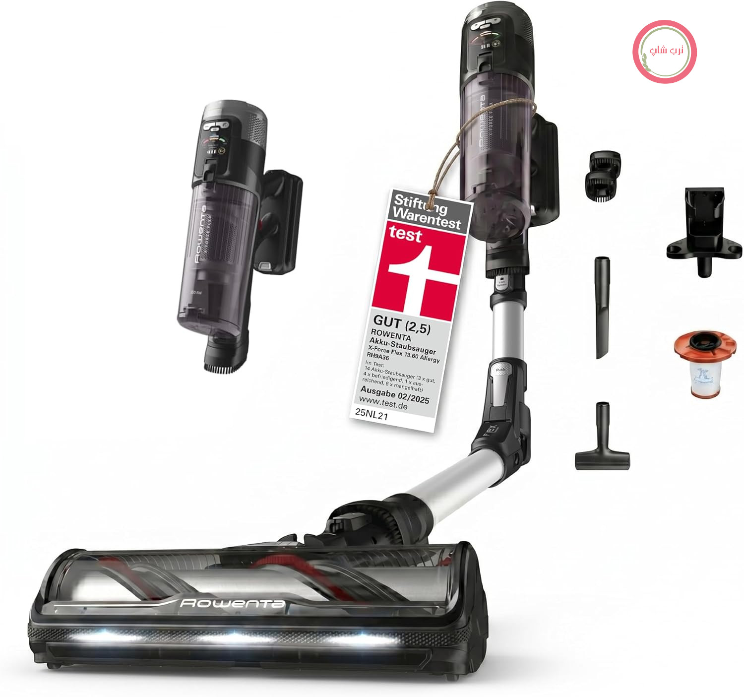 جارو شارژی روونتا آلمان بی‌سیم Rowenta X-Force Flex 13.60، مدل ضد حساسیت، قدرت تمیزکنندگی عمیق، مفصل انعطاف‌پذیر، ۱۵۰ وات هوا، تا ۶۰ دقیقه کارکرد، ساخت فرانسه، RH9A36WV