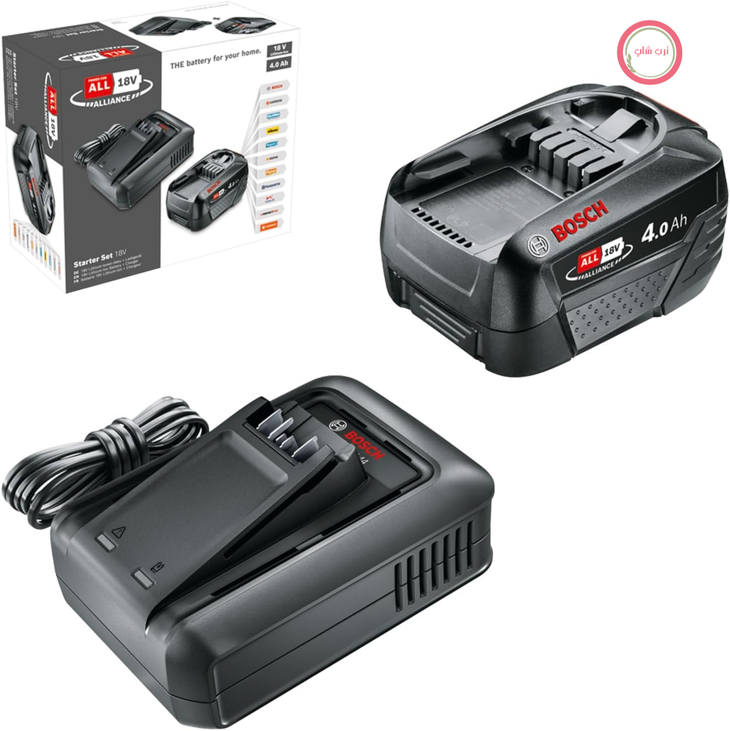 مجموعه استارتر باتری و شارژر سریع بوش آلمان Bosch مدل ۱۸ ولت (۱ عدد باتری لیتیوم - یونی ۴.۰ آمپر ساعت