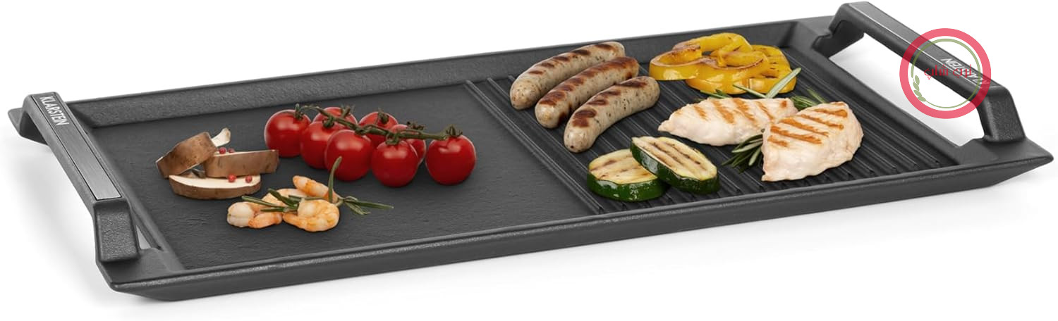 Klarstein Delicatessa - تابه گریل، صفحه گریل برای اجاق‌های القایی، لوازم جانبی، اجاق گاز: 43.5 x 23 سانتی‌متر، نیم‌تنه و نیم‌تنه: گریل و دنده‌های گریل، روکش نچسب، آهن، مشکی