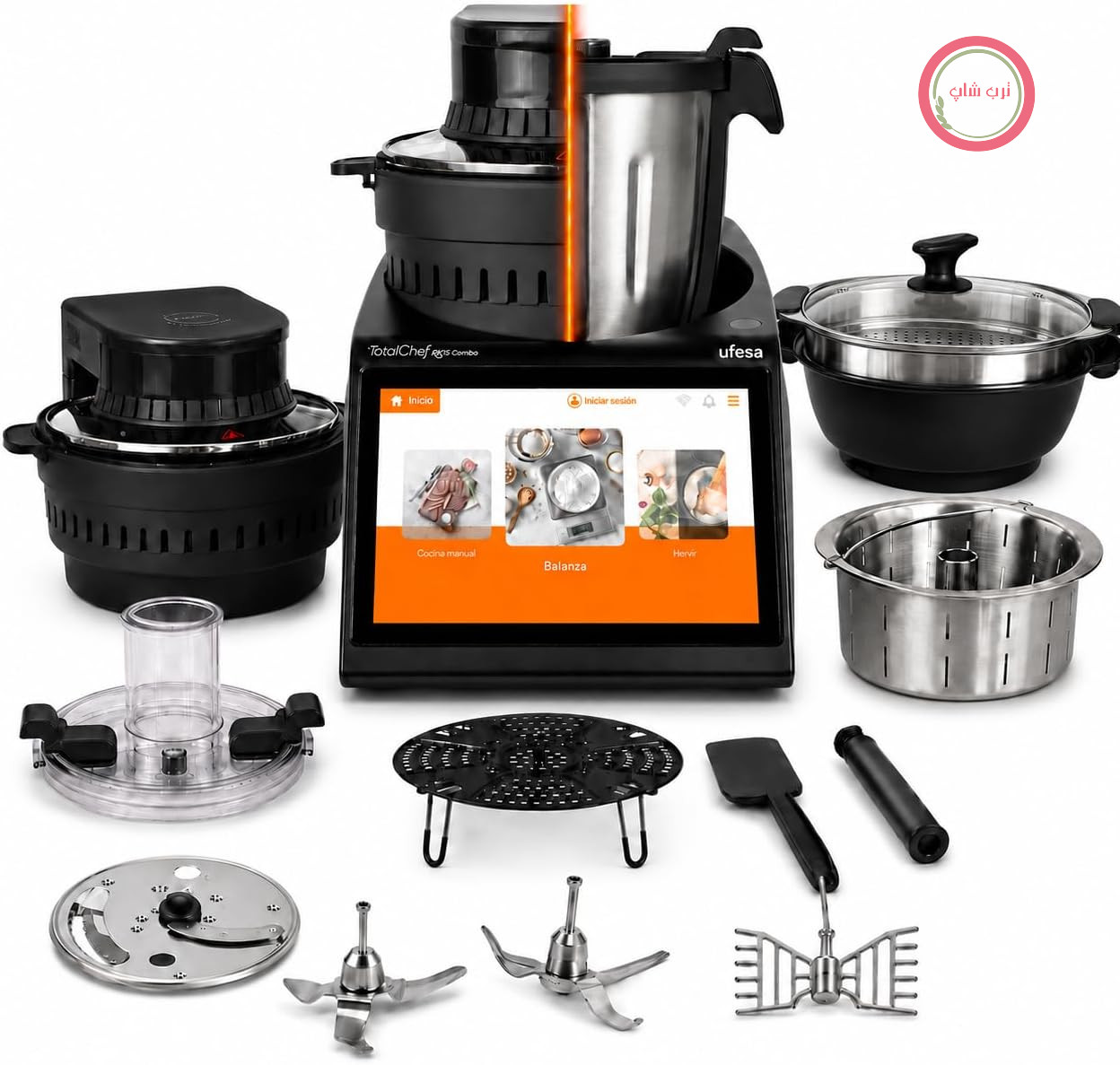 غذاساز همه کاره یوفسا اسپانیا ترکیبی Ufesa TotalChef RK15 به همراه سرخ کن بدون روغن، 2 در 1، 2400 وات، کاسه استیل ضد زنگ 4.5 لیتری، سرخ کن بدون روغن 5 لیتری، صفحه نمایش لمسی 10 اینچی